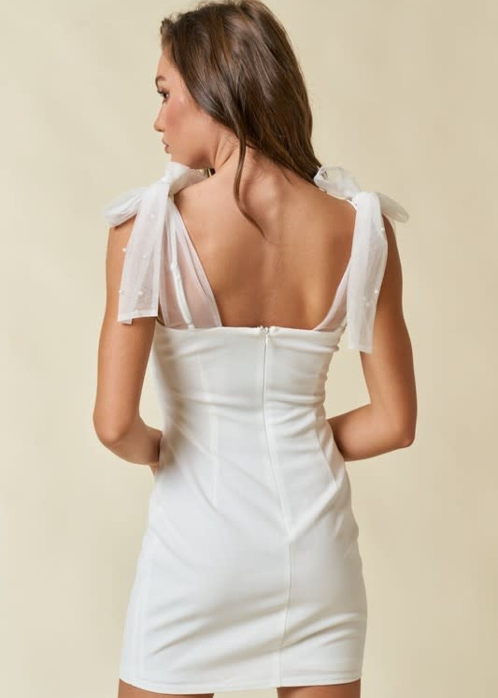 Pearl Detail White Dress