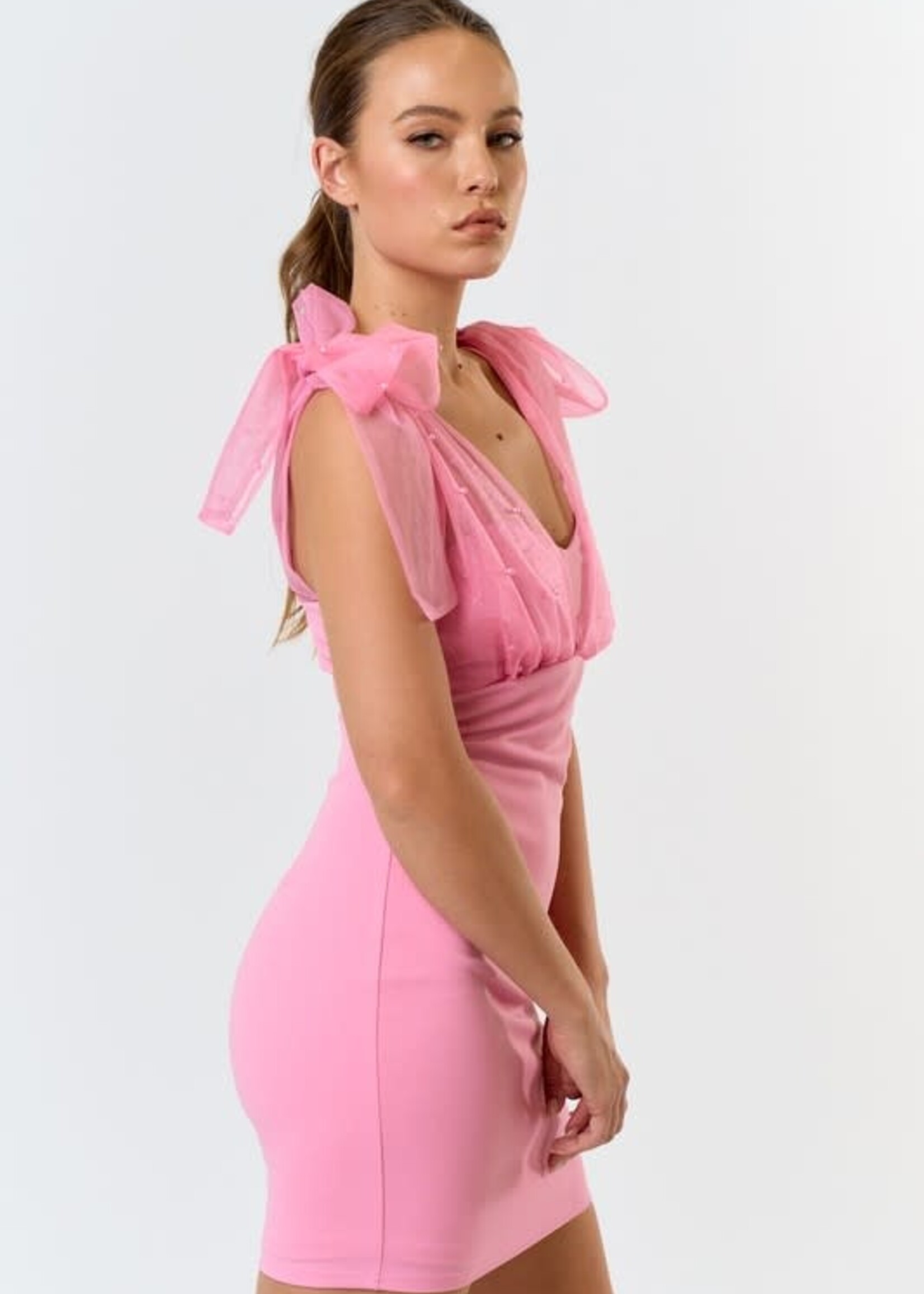 Pearl Detail Pink Dress