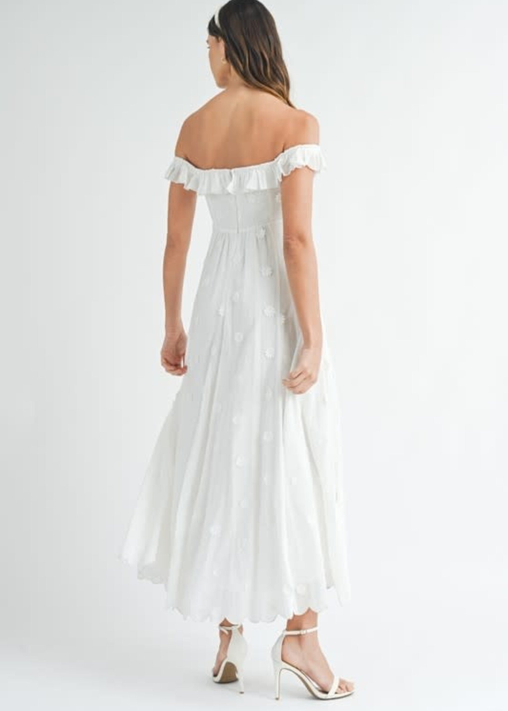 One Wish White Floral Midi Dress