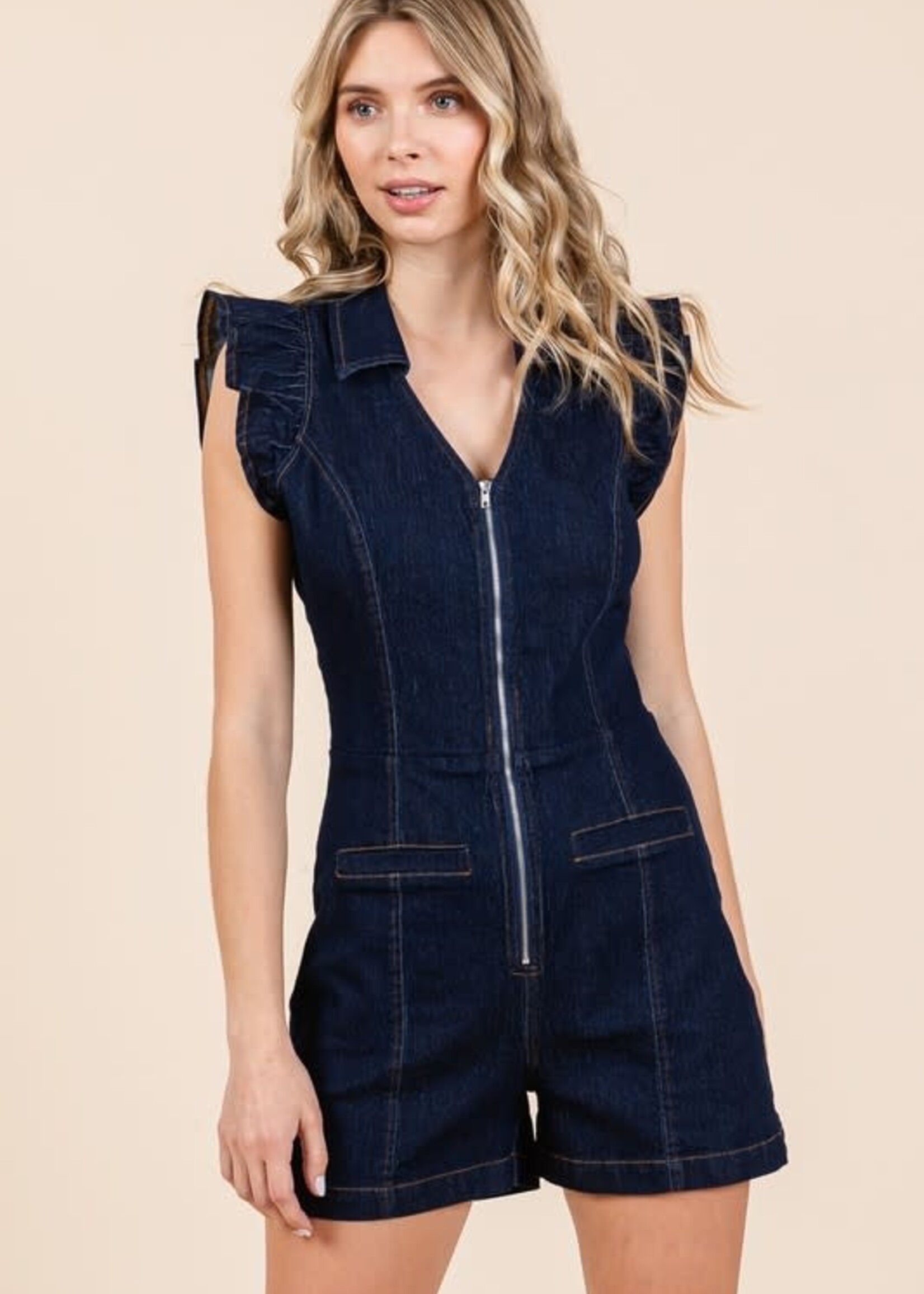 Zip It Up Denim Romper (2 Colors)