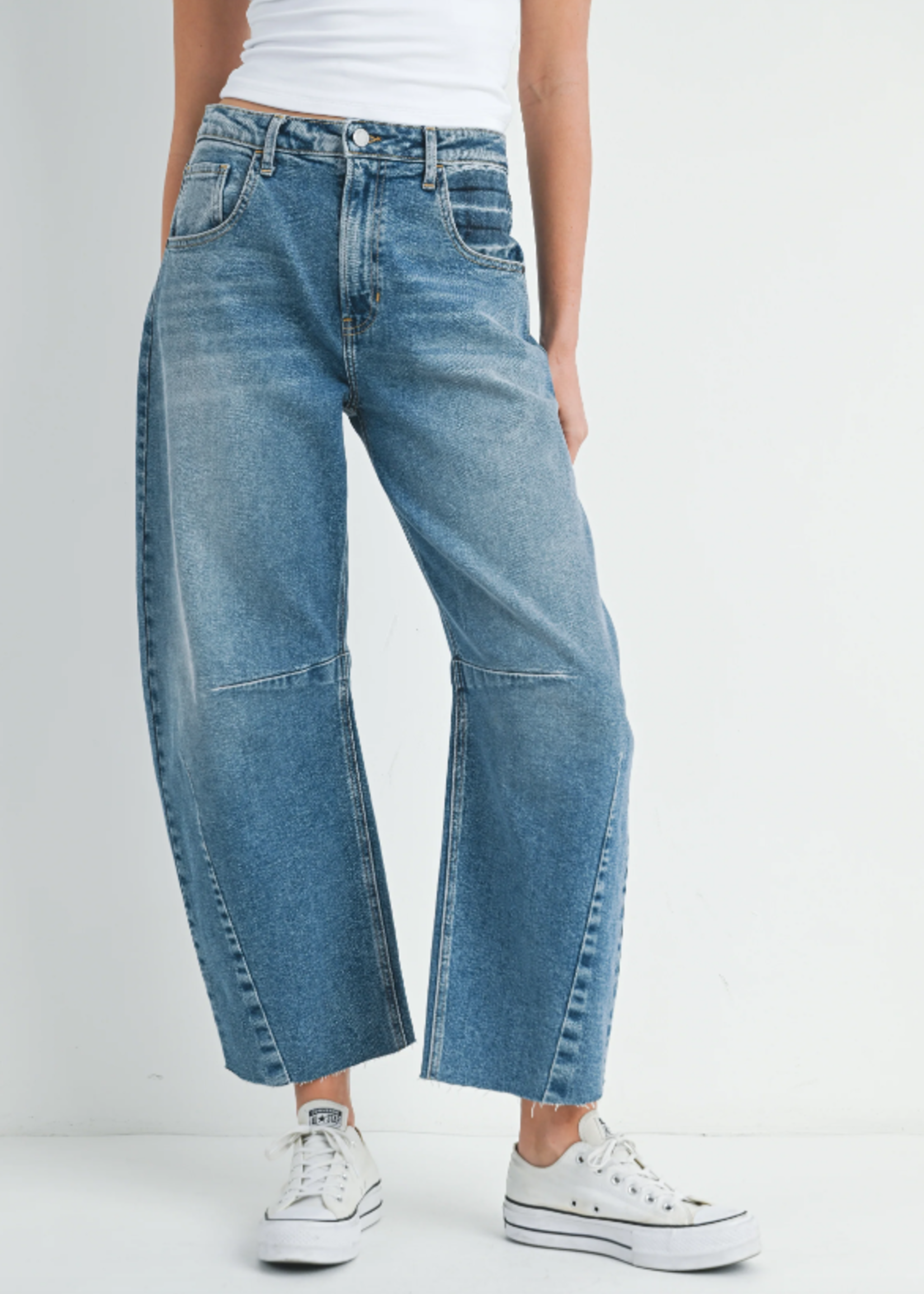 Medium Wash Seamed Barrel Denim