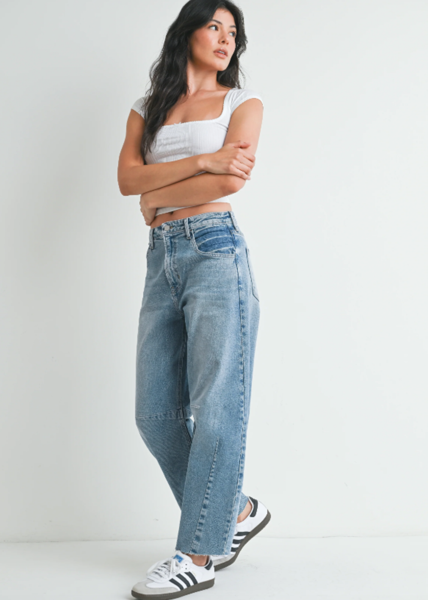 Medium Wash Seamed Barrel Denim