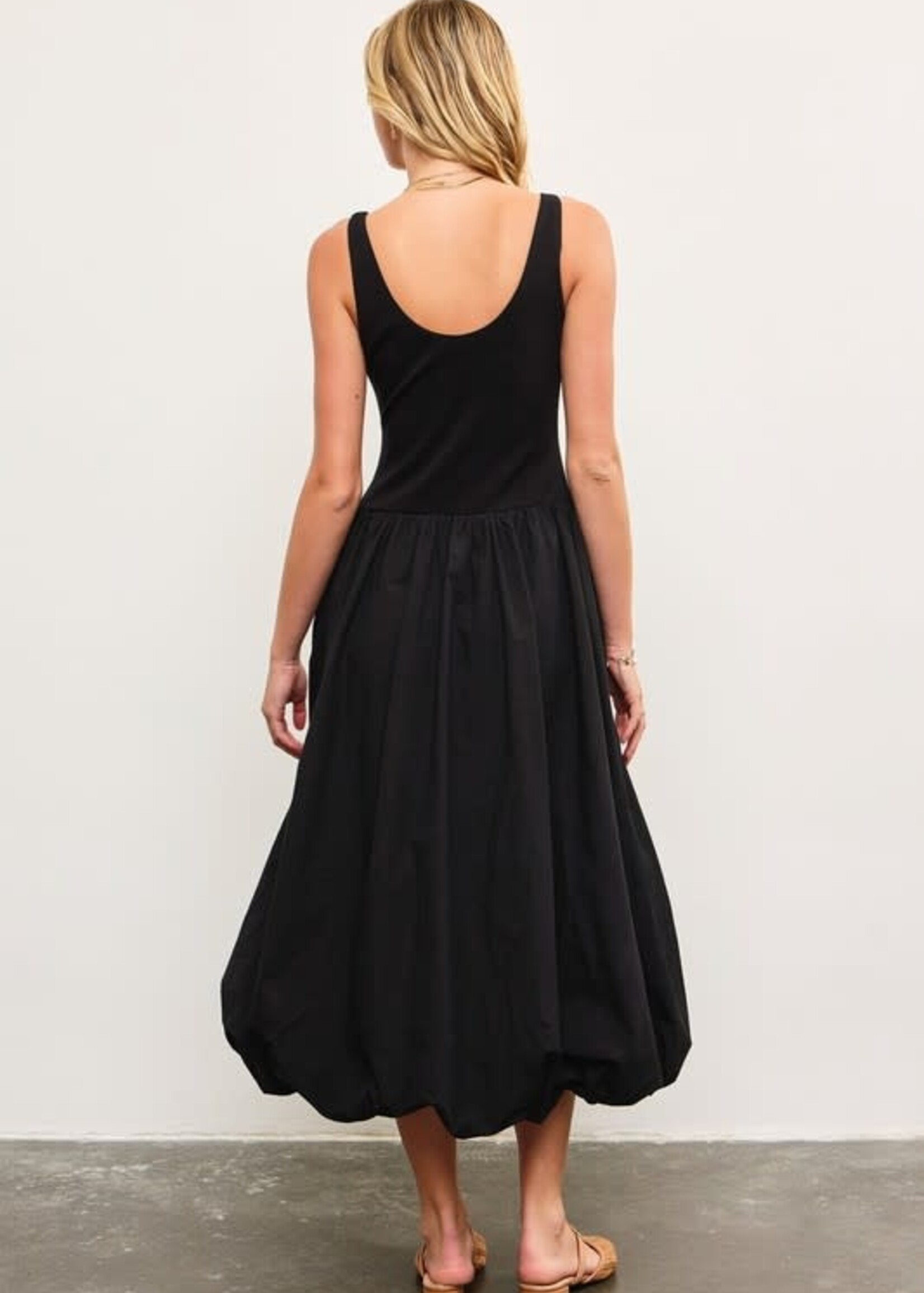 Black Balloon Bottom Midi Dress