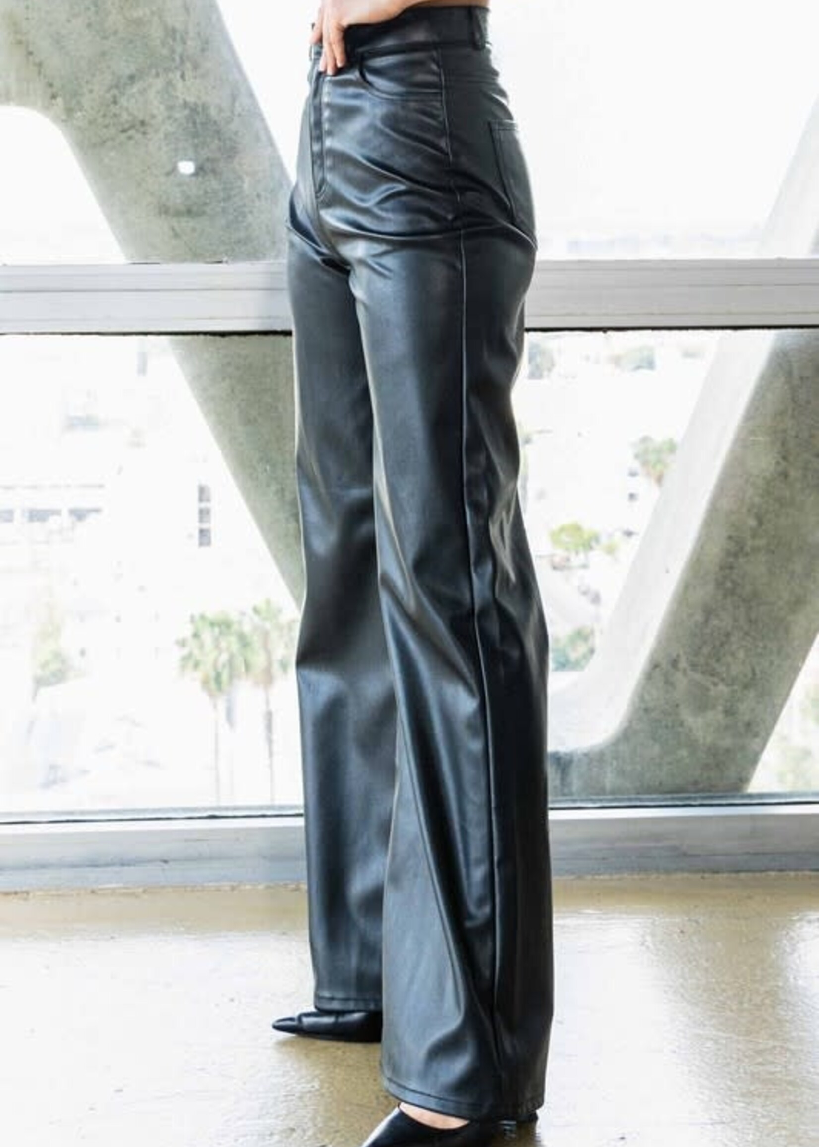 High Waist Black Leather Pants