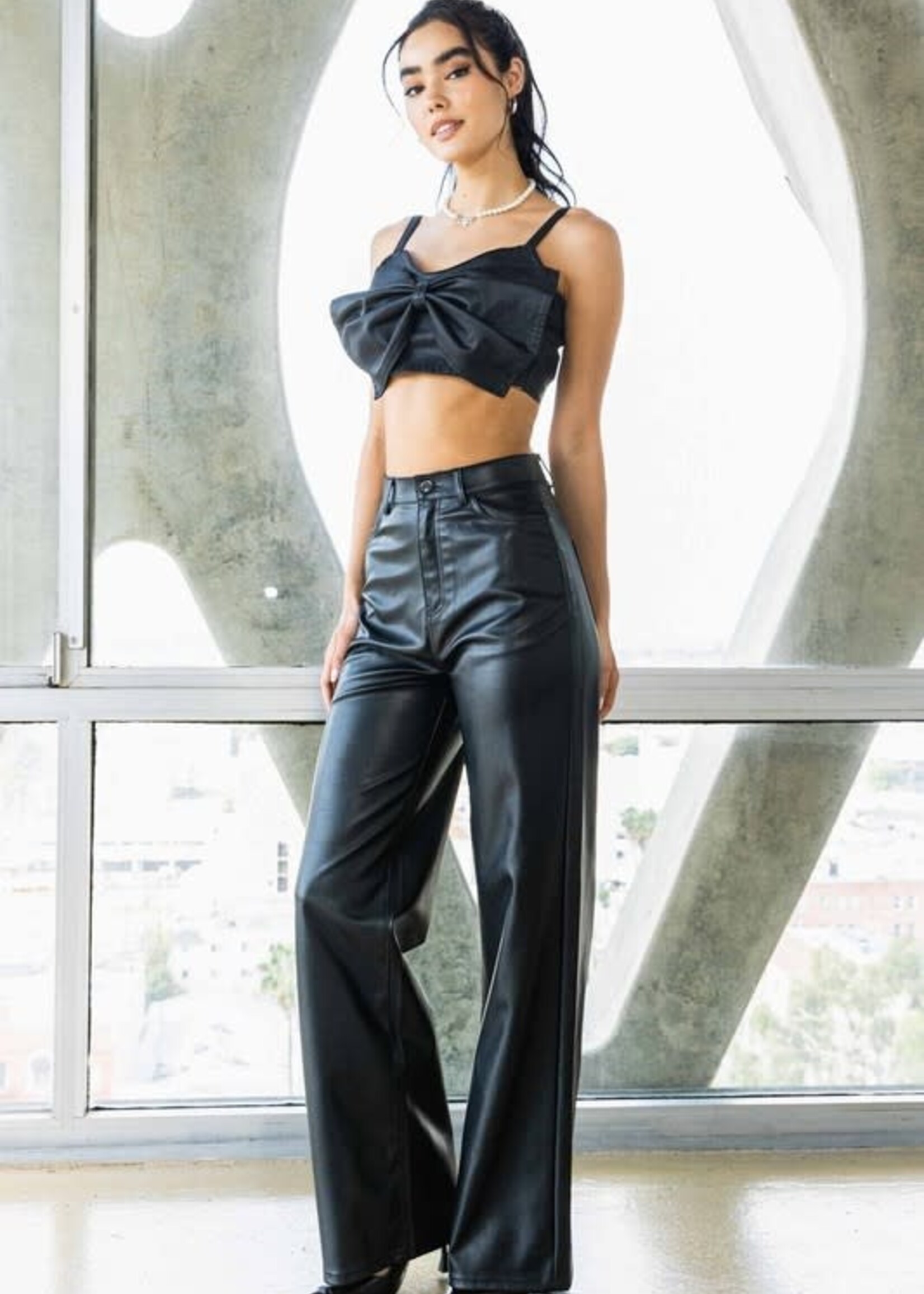 High Waist Black Leather Pants