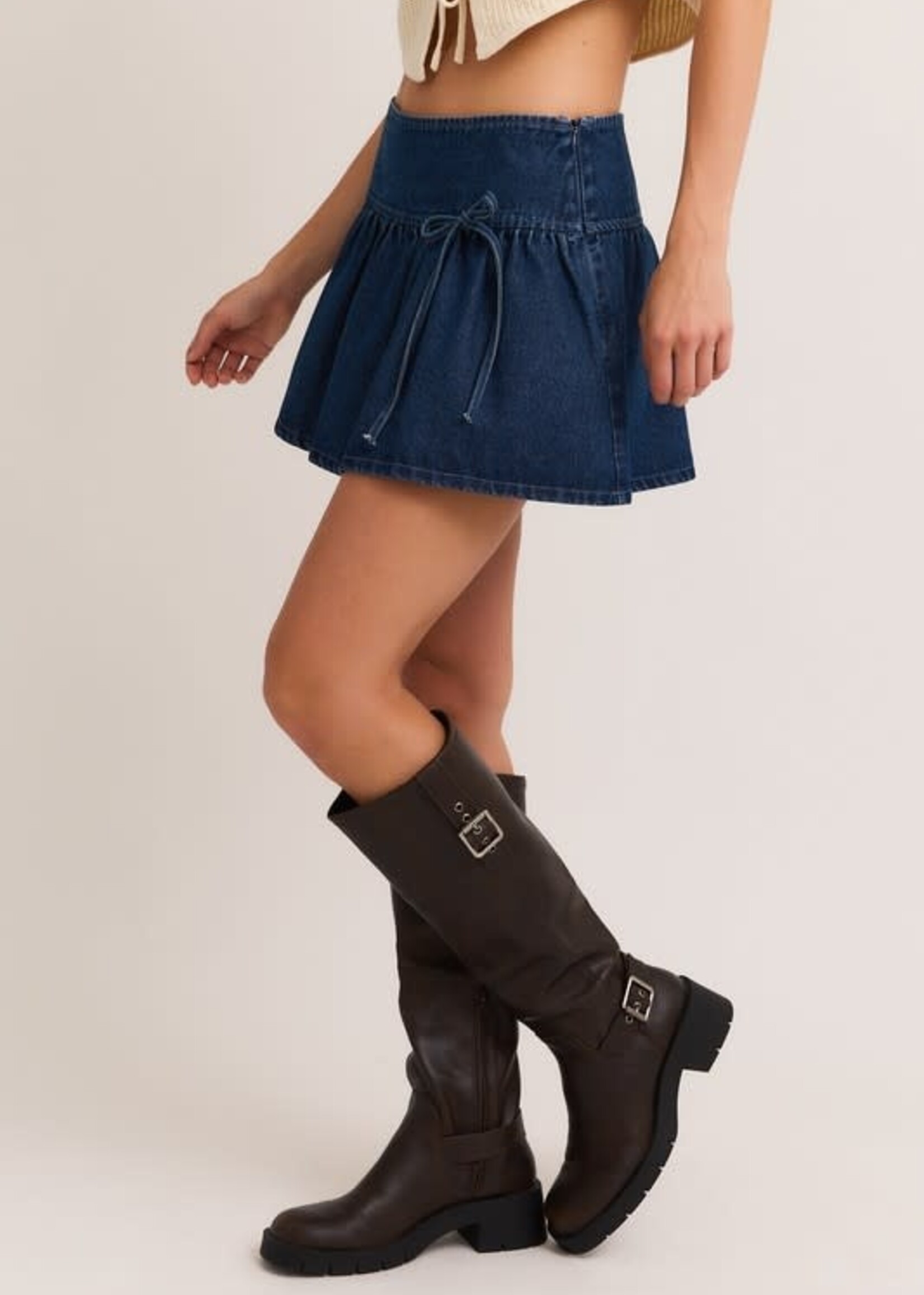 Bow Detail Denim Skirt