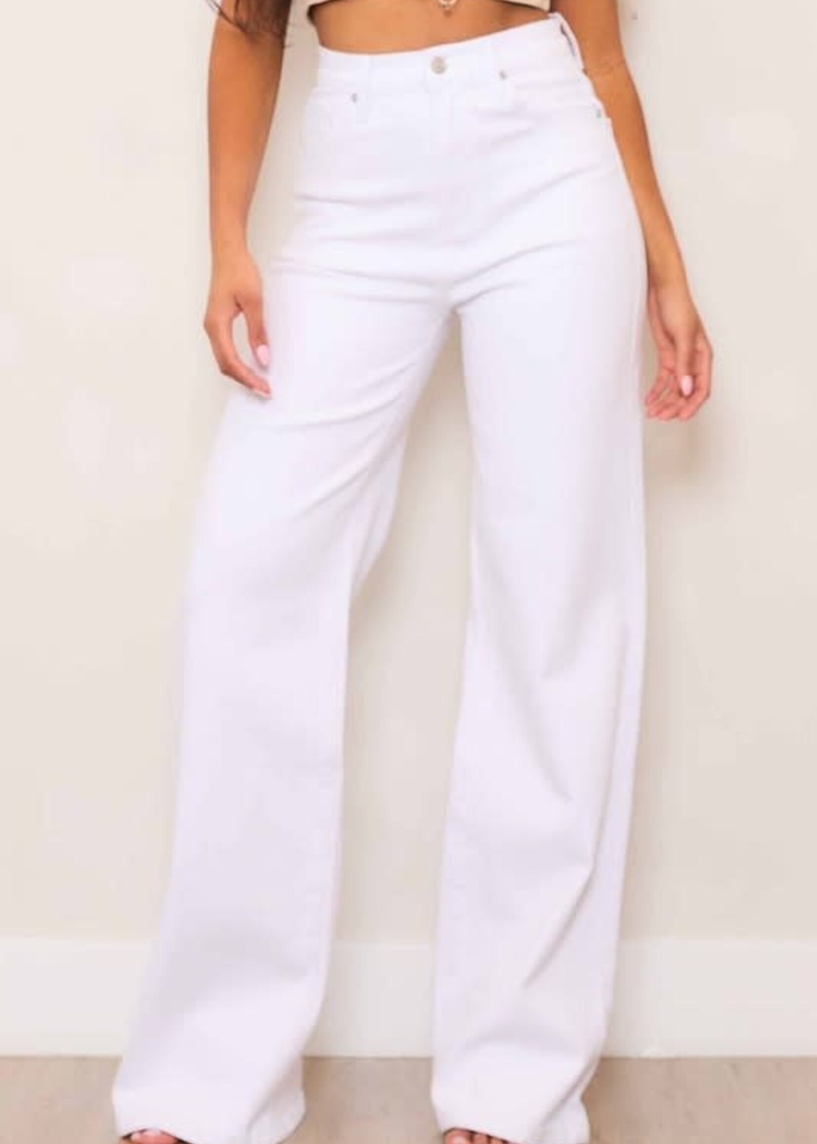 High Waist Wide Leg White Denim