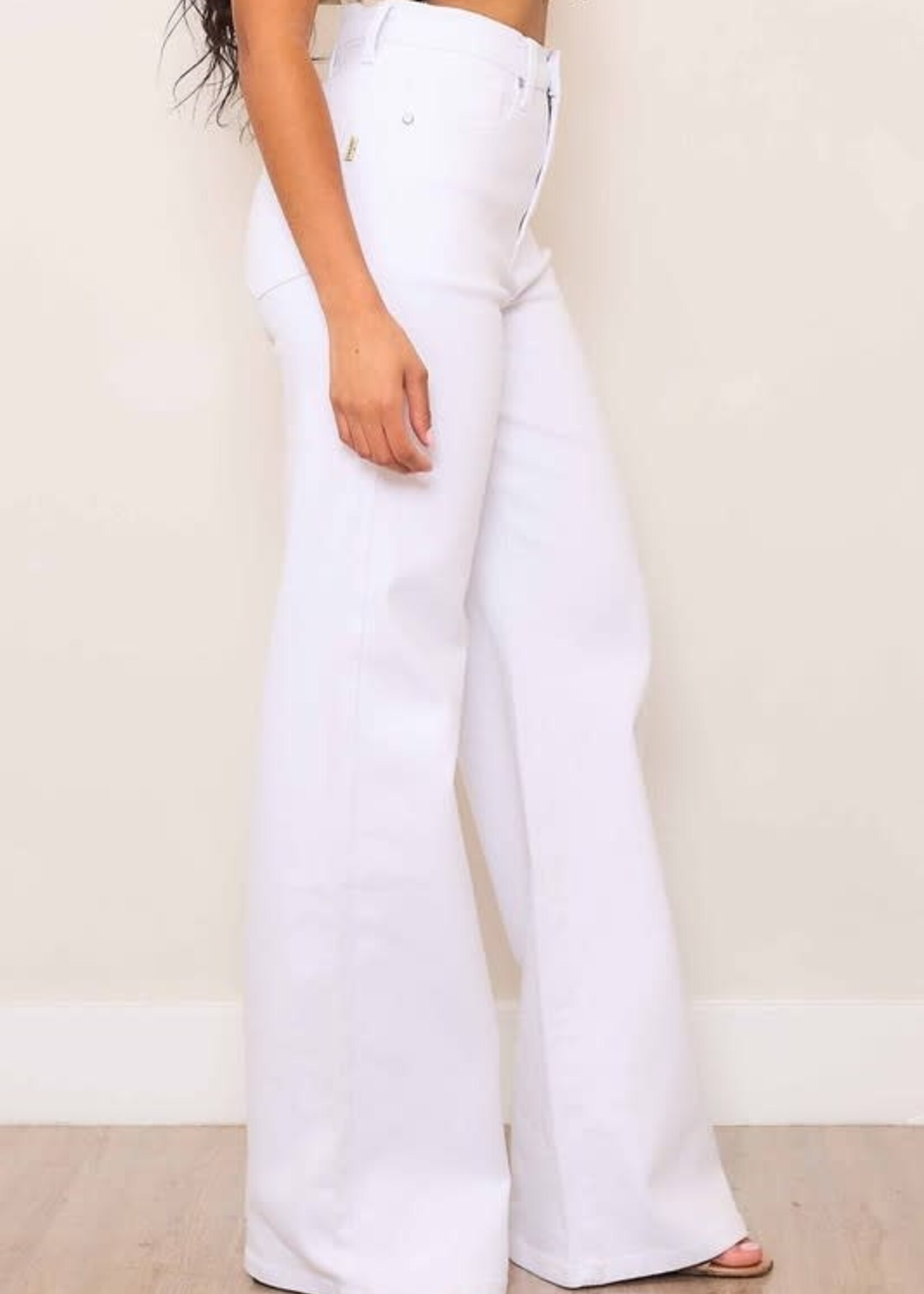 High Waist Wide Leg White Denim