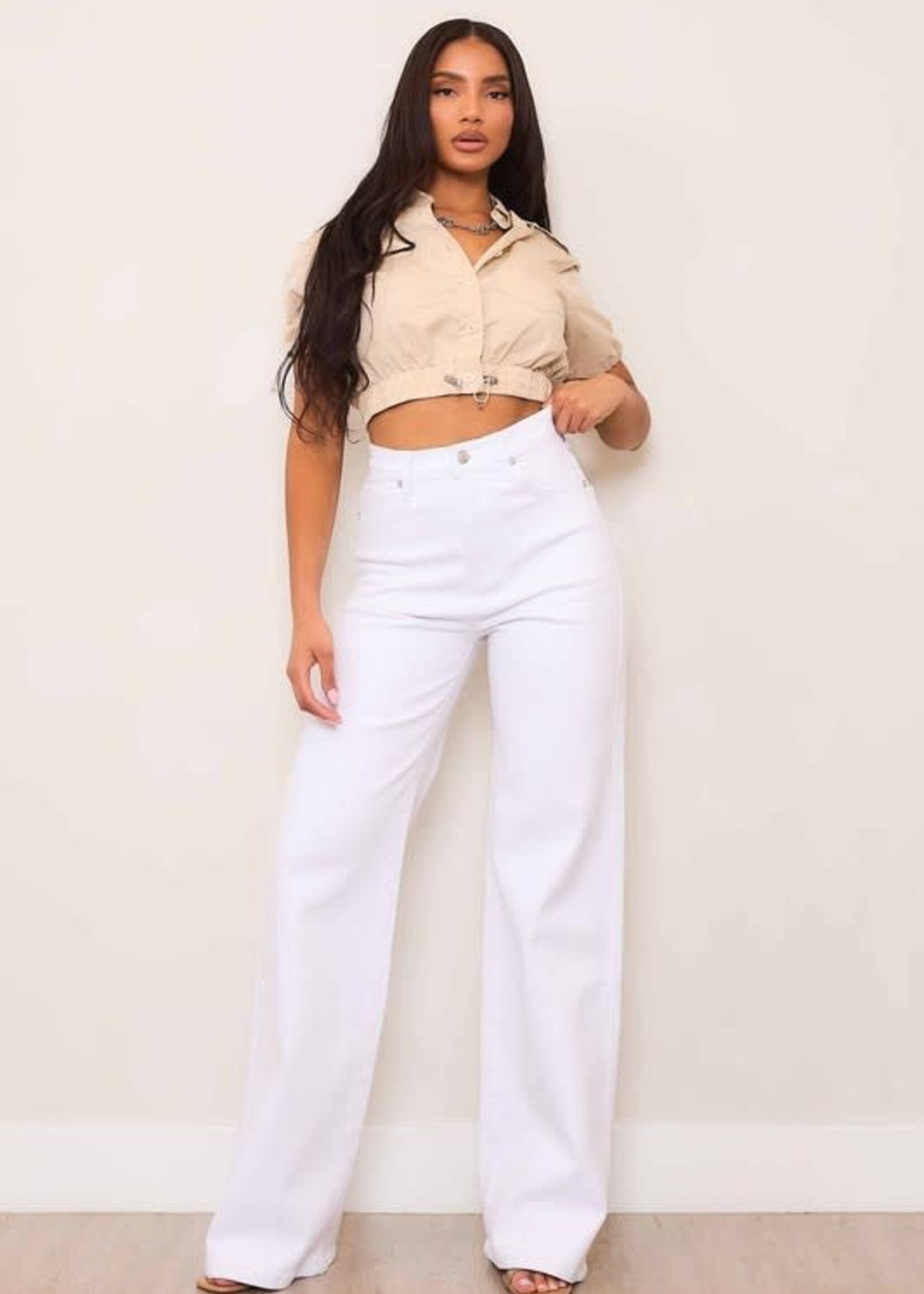 High Waist Wide Leg White Denim