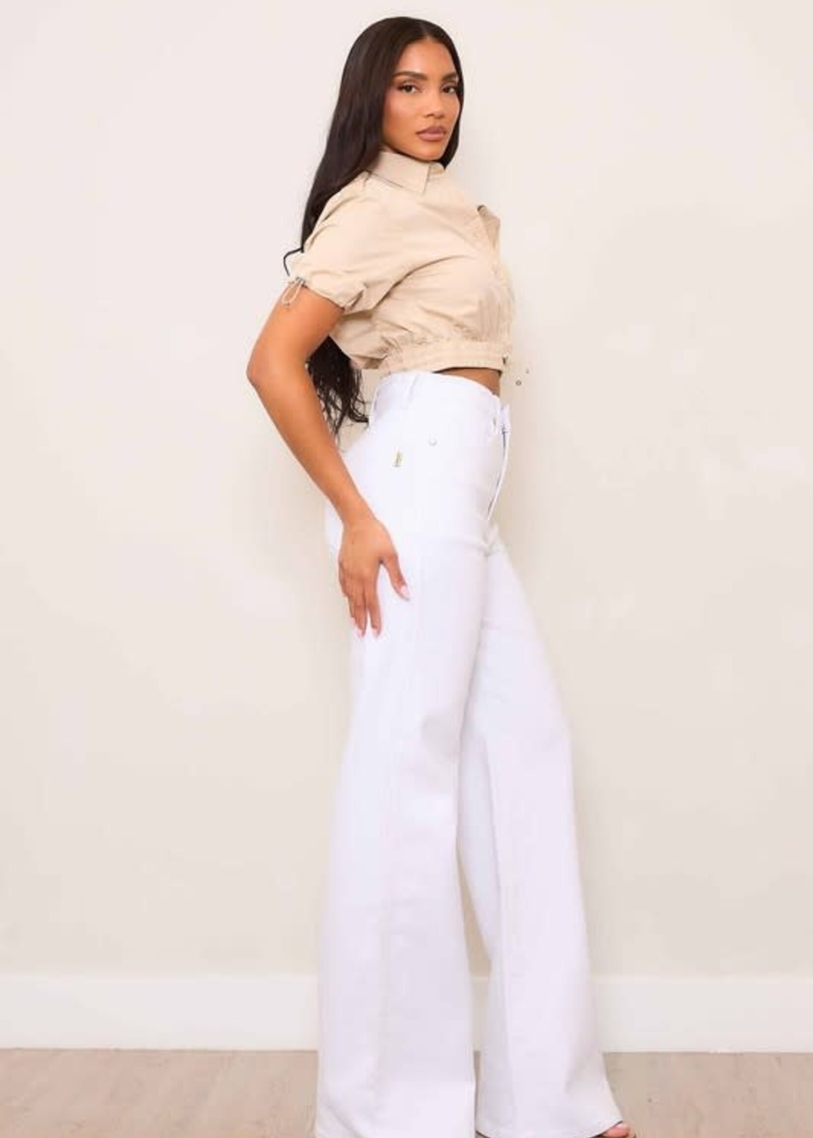 High Waist Wide Leg White Denim