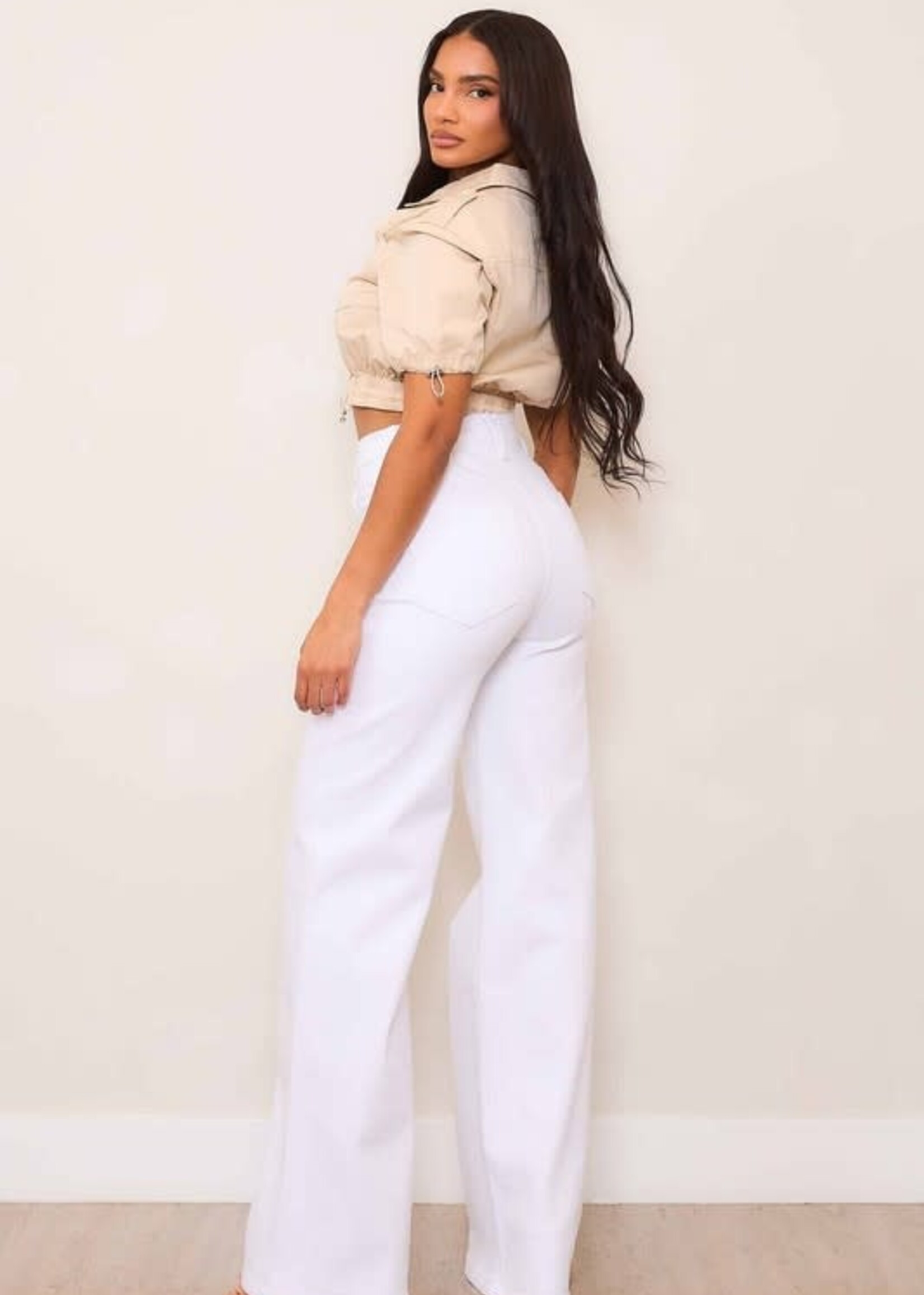 High Waist Wide Leg White Denim