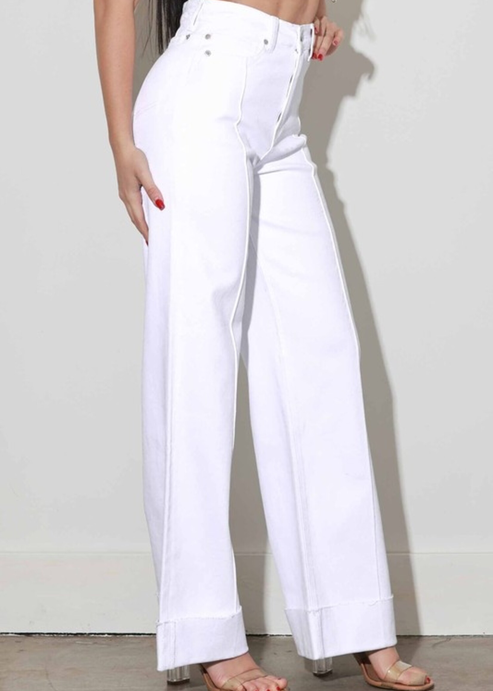 High Waist White Cuff Denim