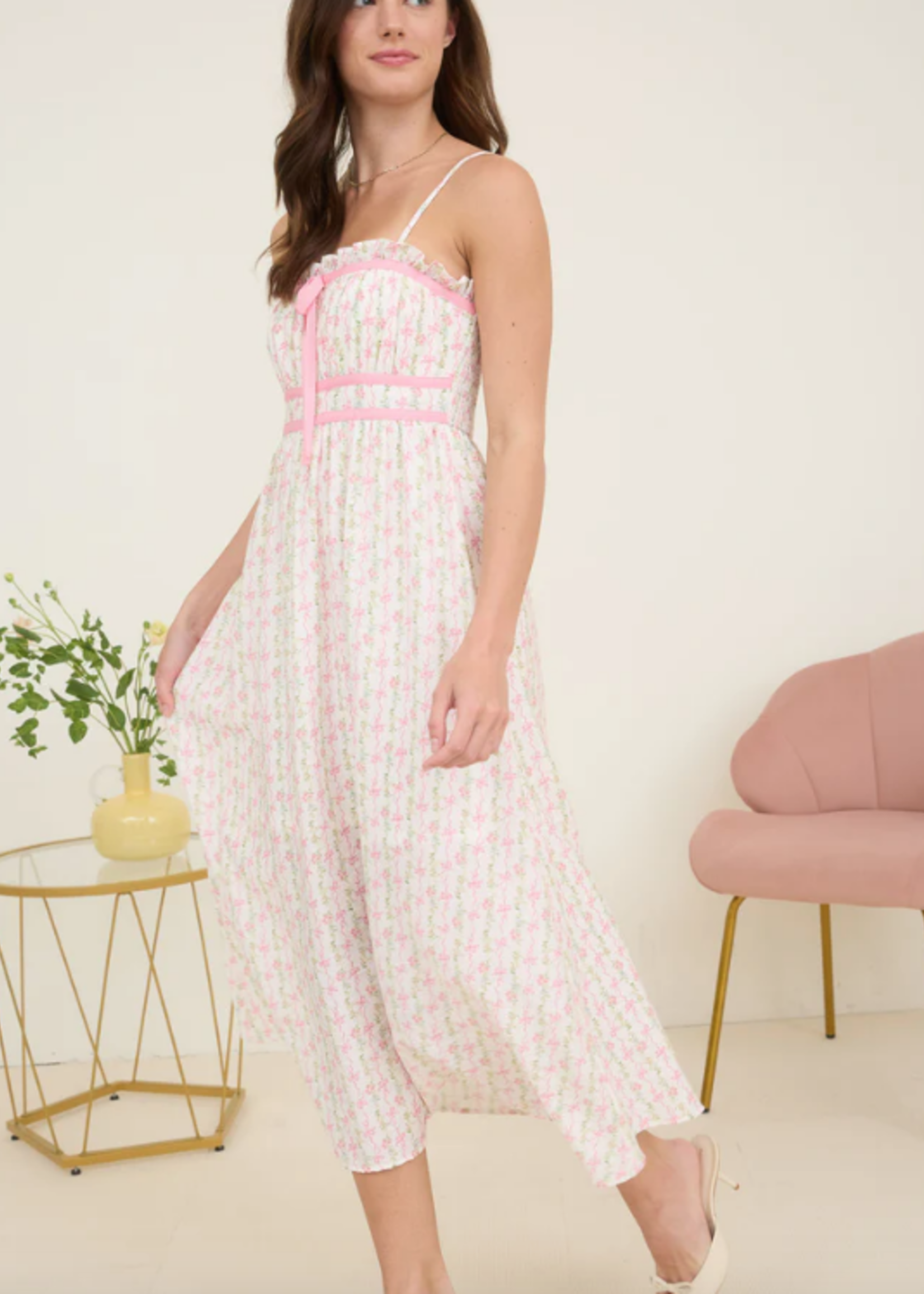Sweet Pink Buds Midi Dress