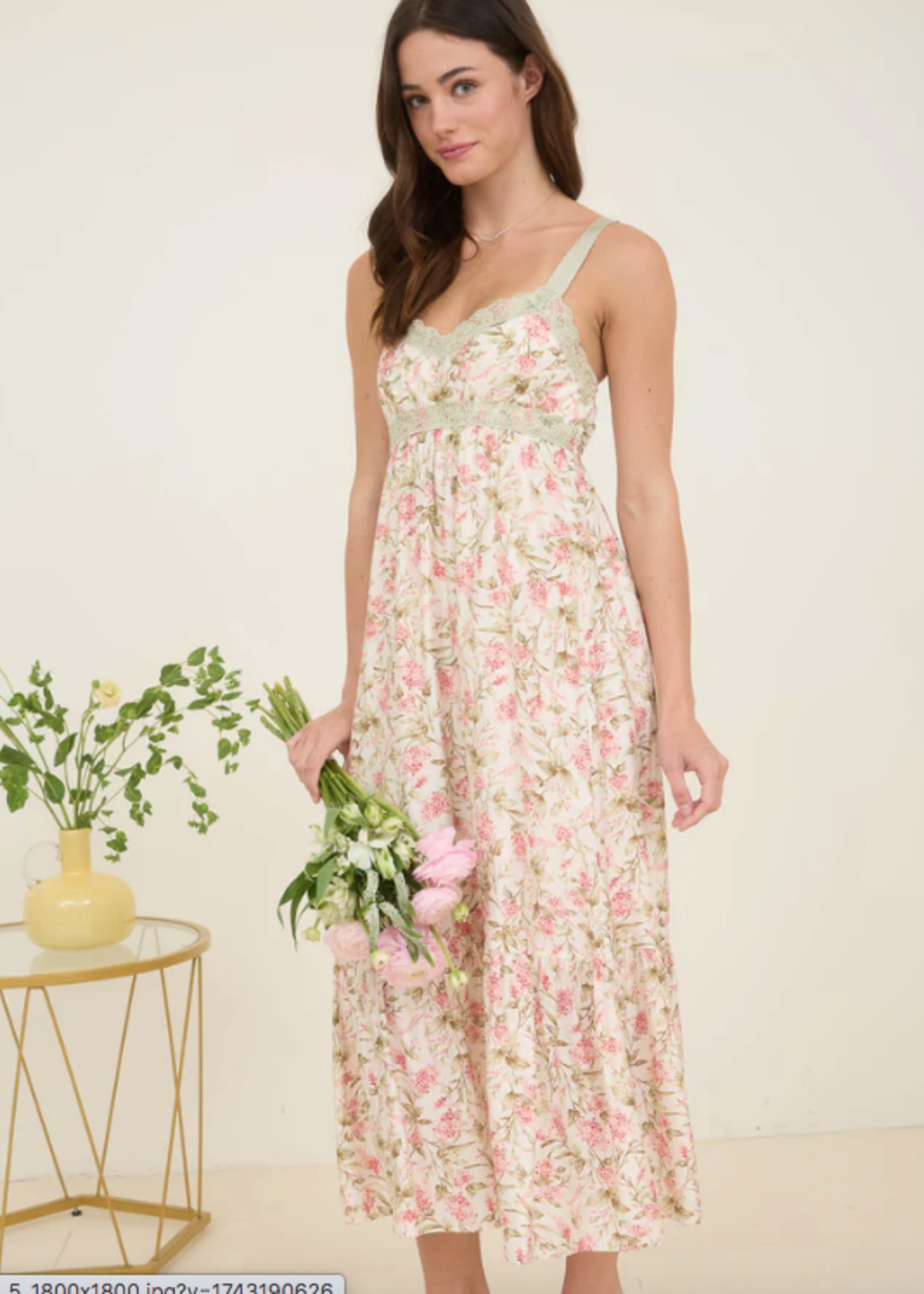 Lacey Details Floral Midi Dress