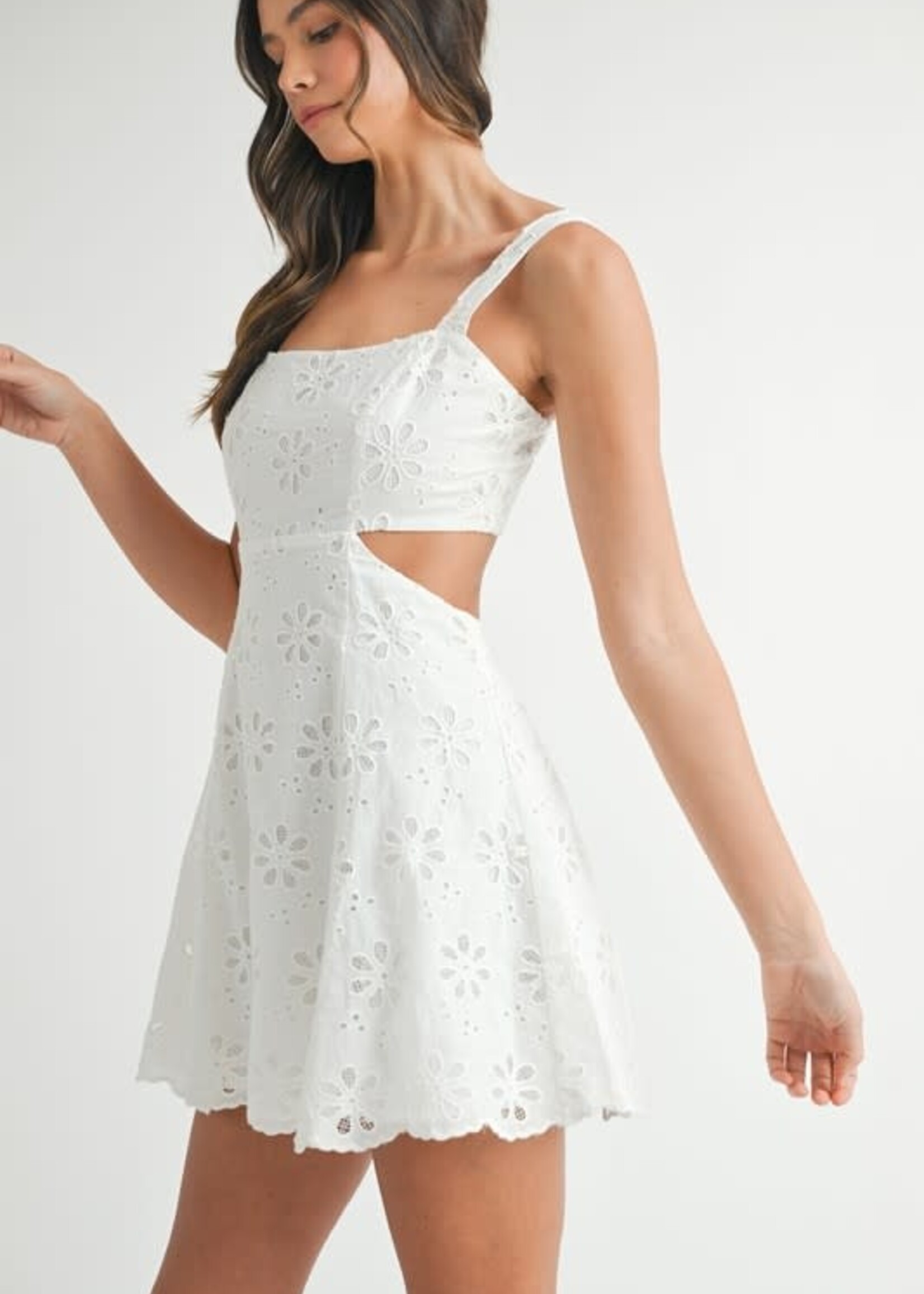 Pretty White Floral Cut Out Dress