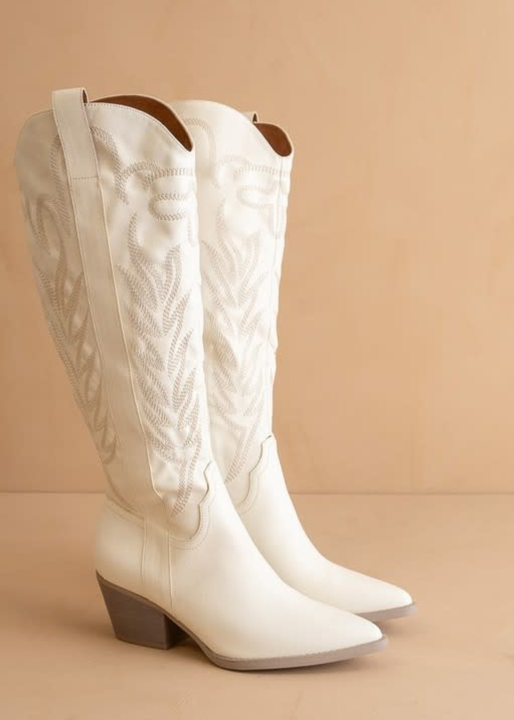 White Embroidered Boots