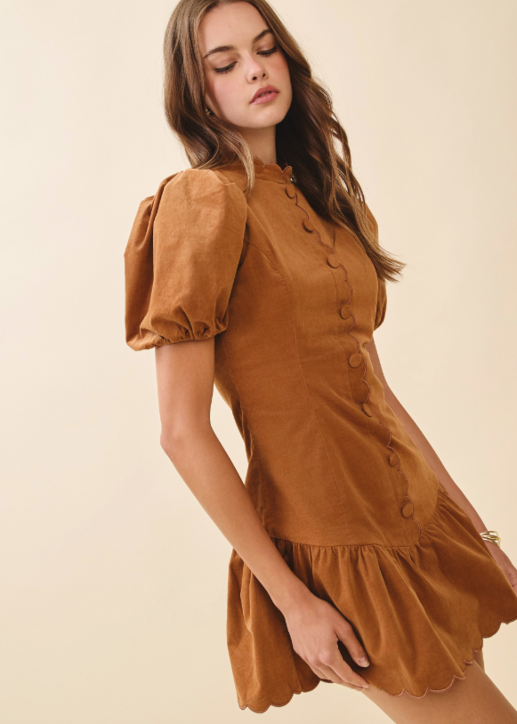 Camel Cutie Scallop Dress