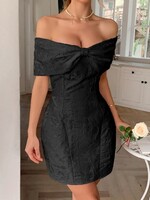 Off Shoulder Bow Brocade Dress (2 Colors)