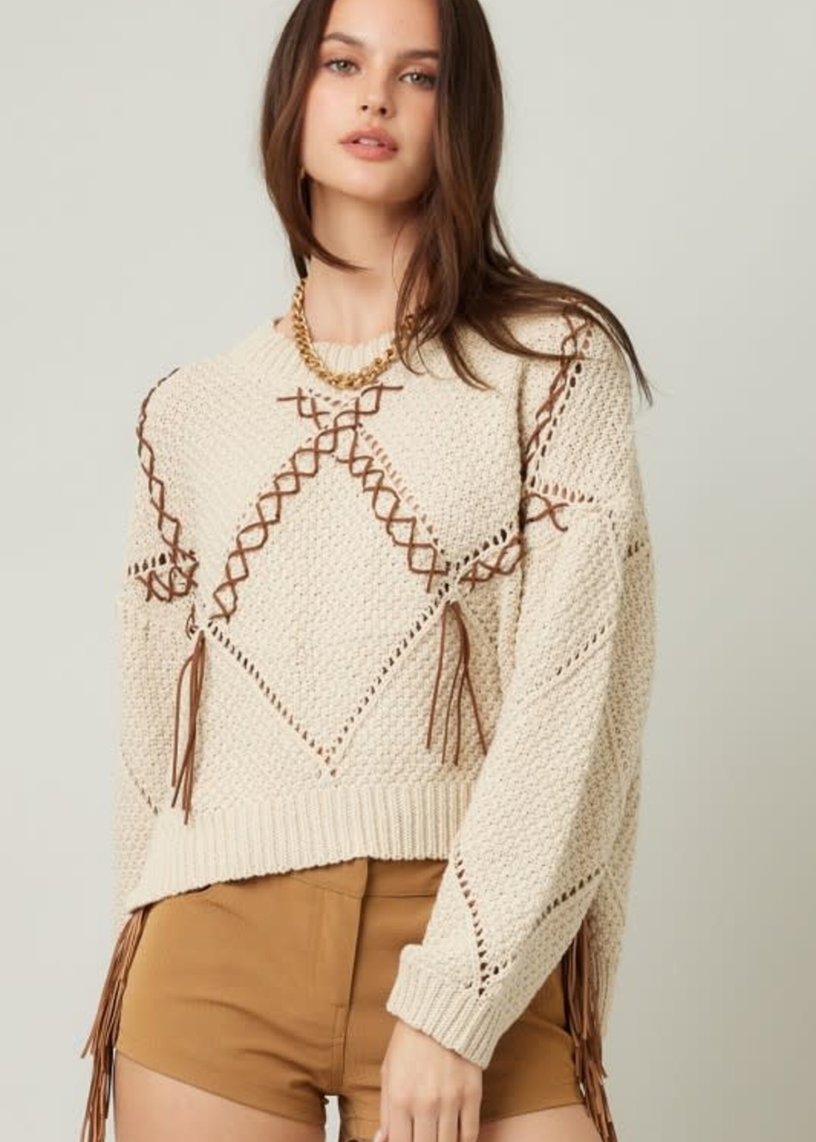 Braided Leather Sweater