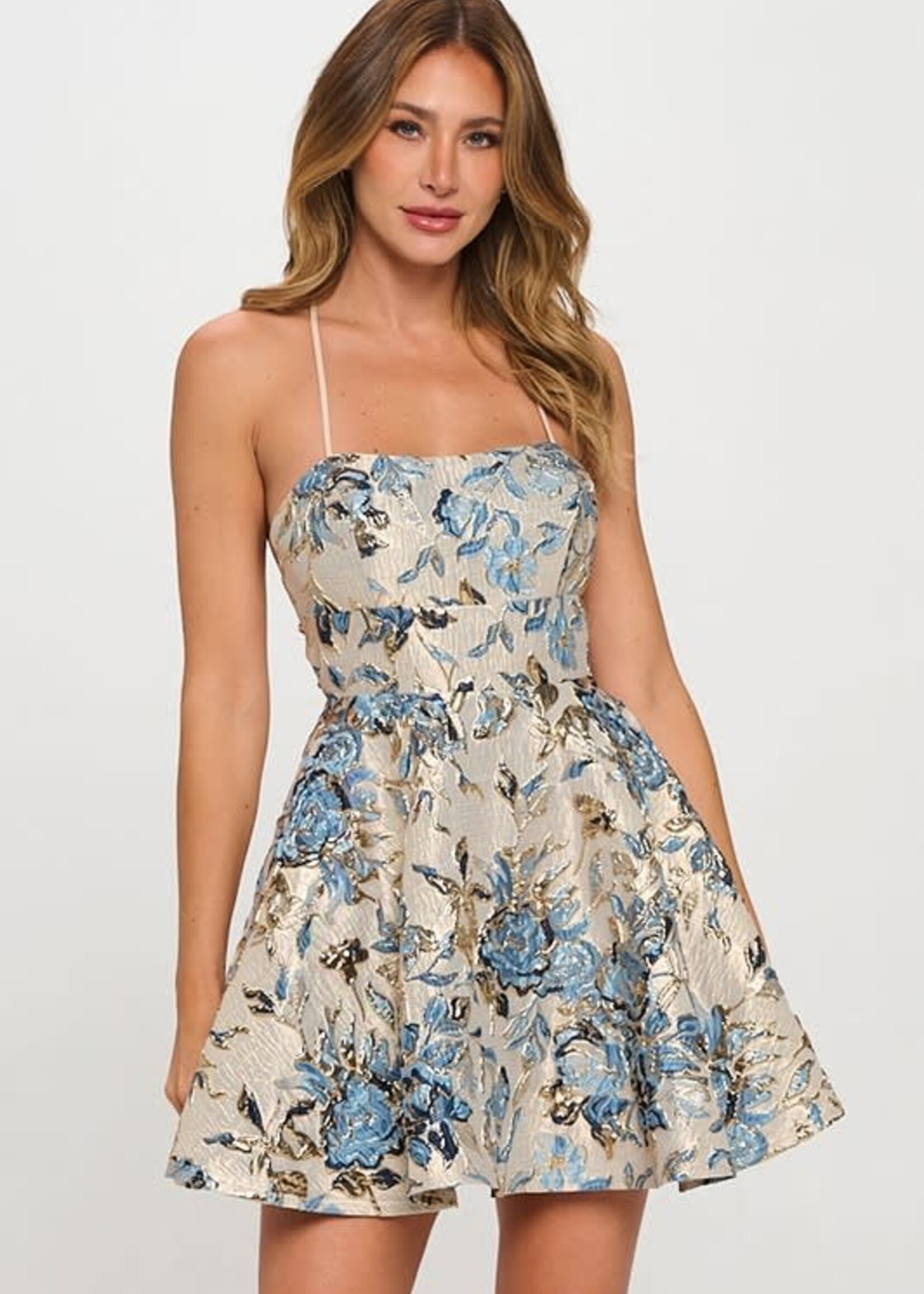 Jacquard Blue Floral Dress