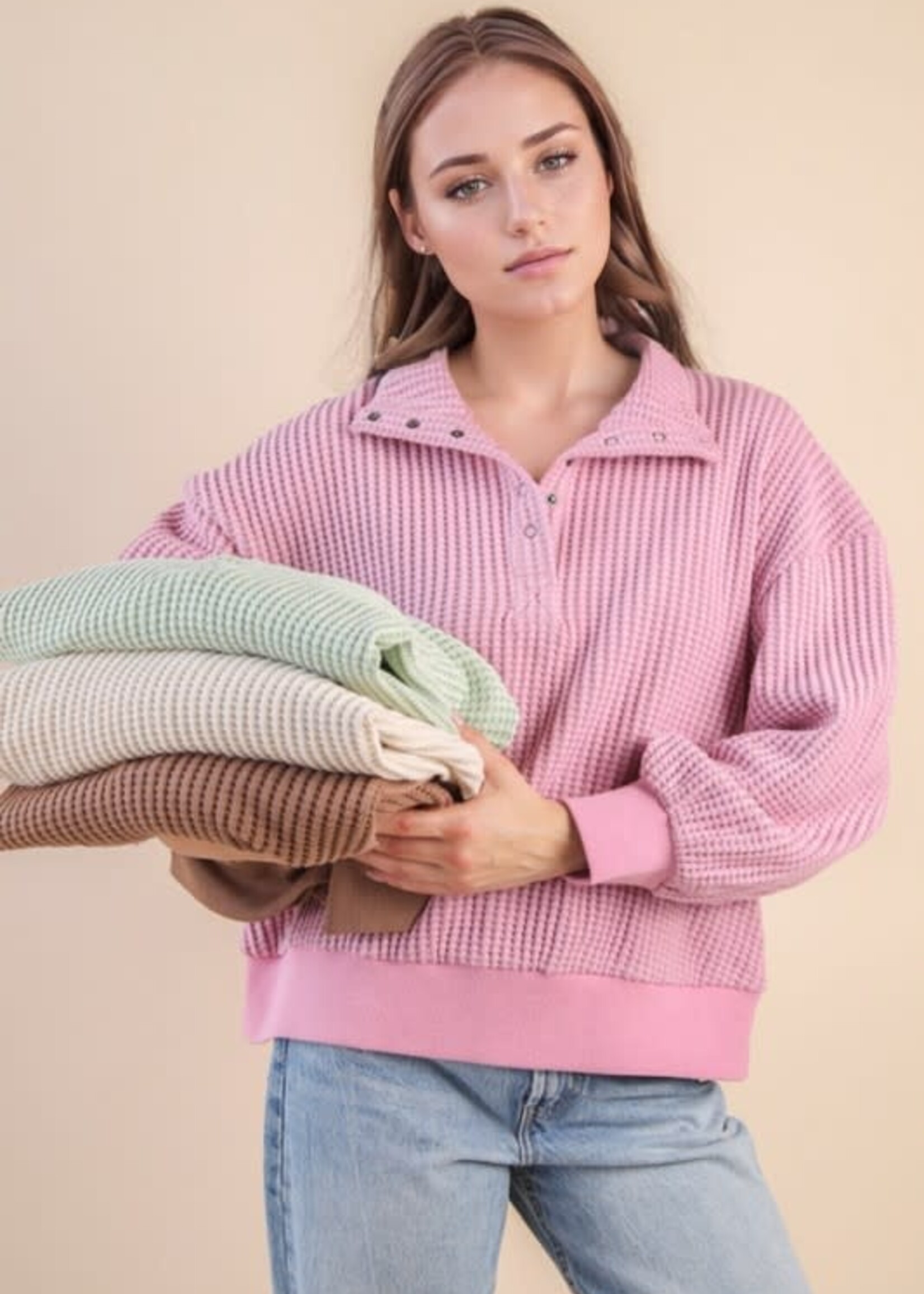 Waffle Oversized Pullover (4 Colors)