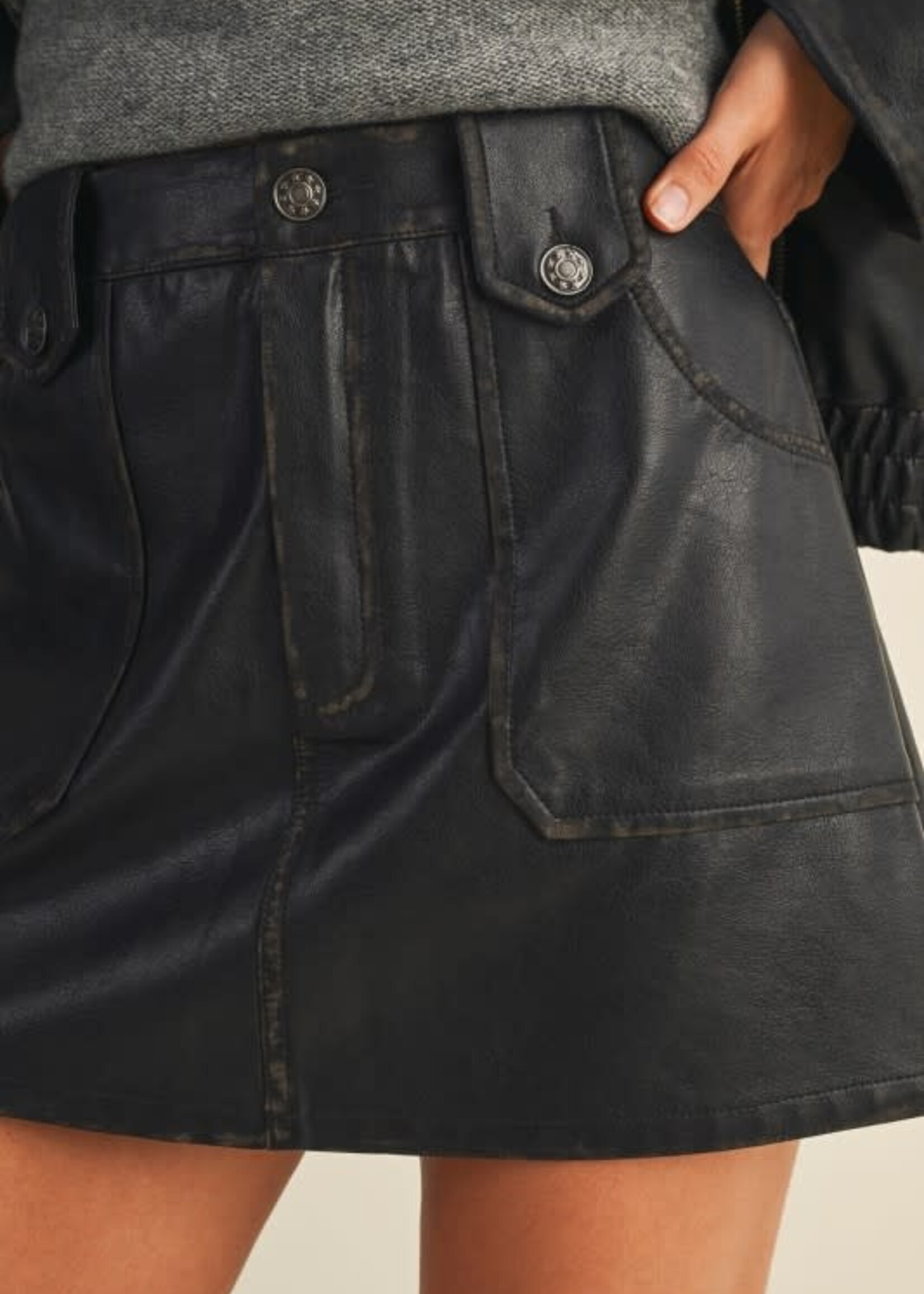 Leather Patch Pocket Skirt