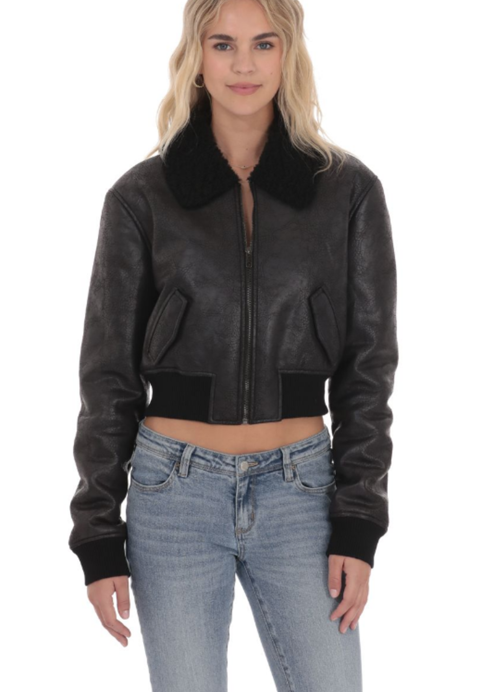 Sherpa and Washed Leather Jacket