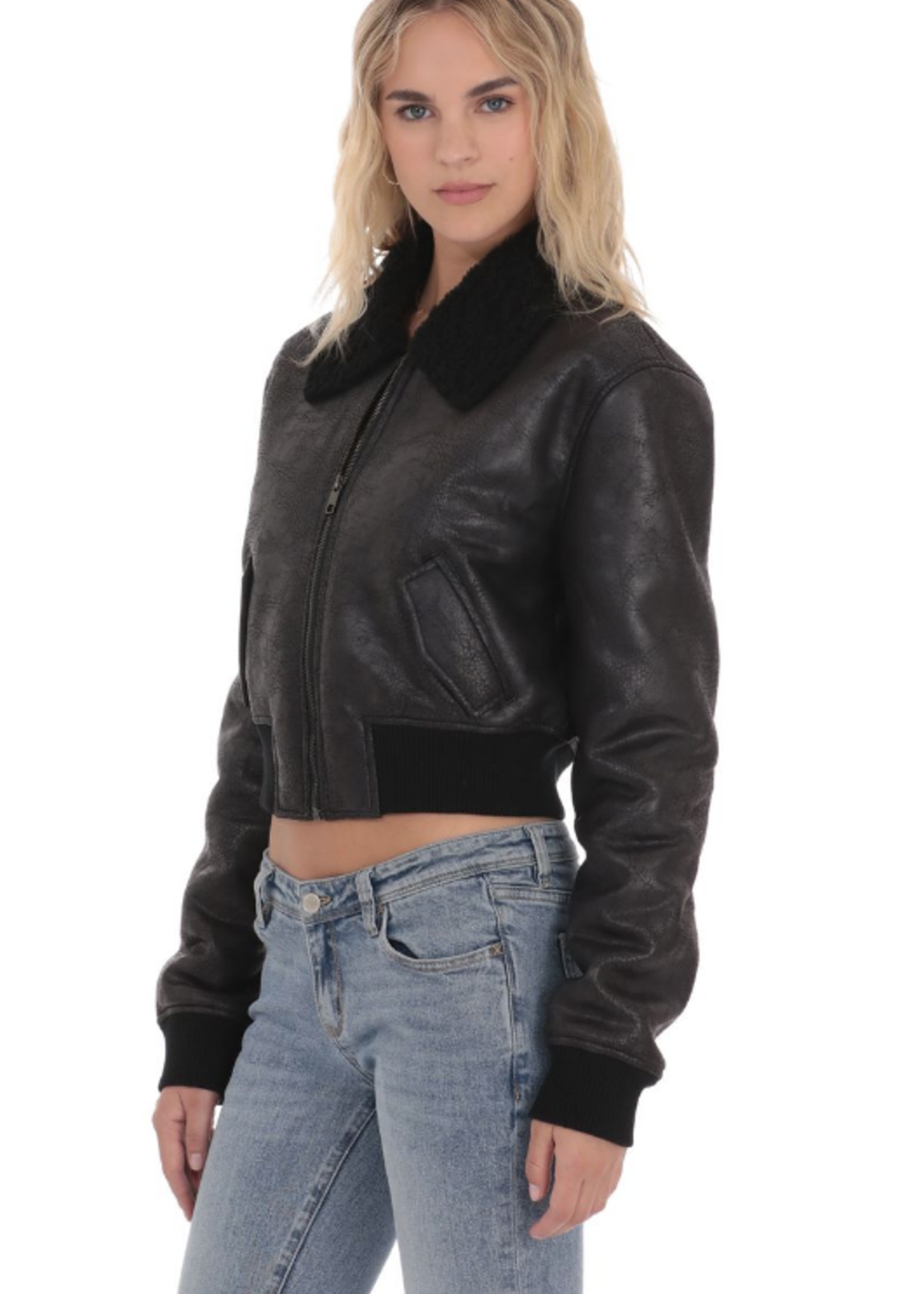 Sherpa and Washed Leather Jacket