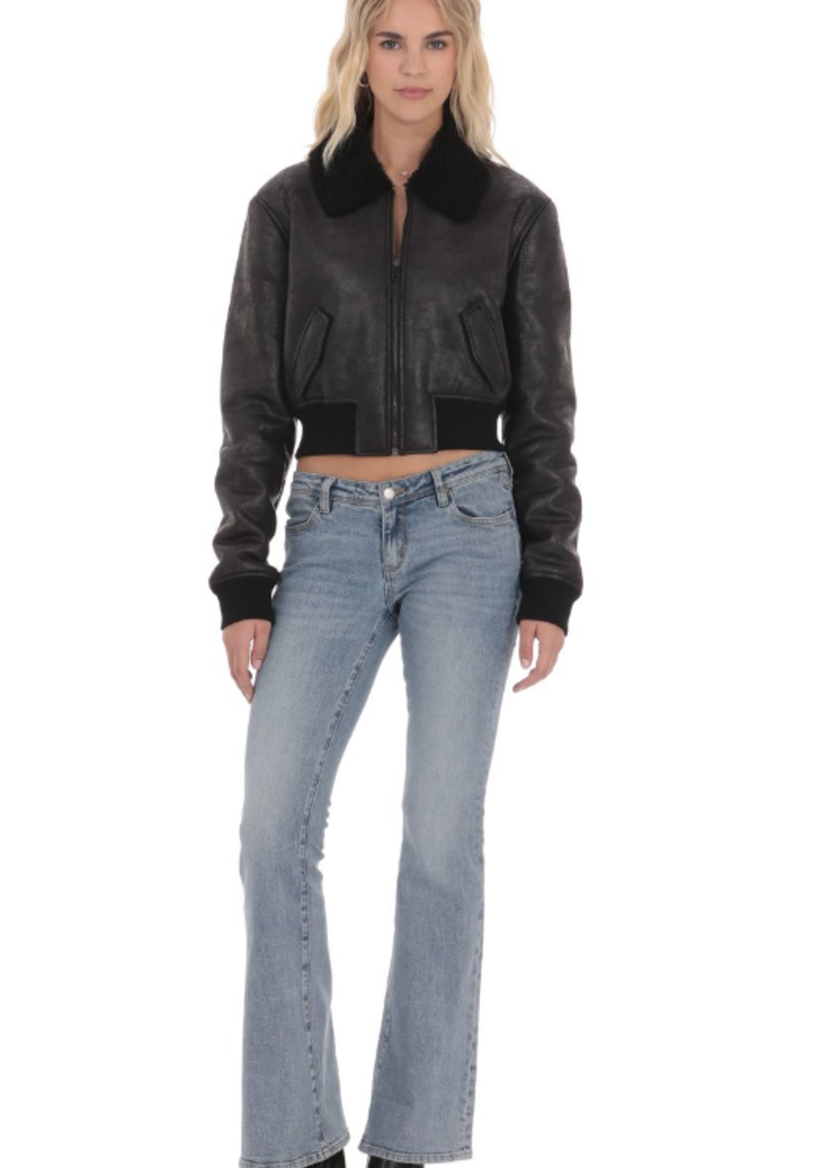 Sherpa and Washed Leather Jacket