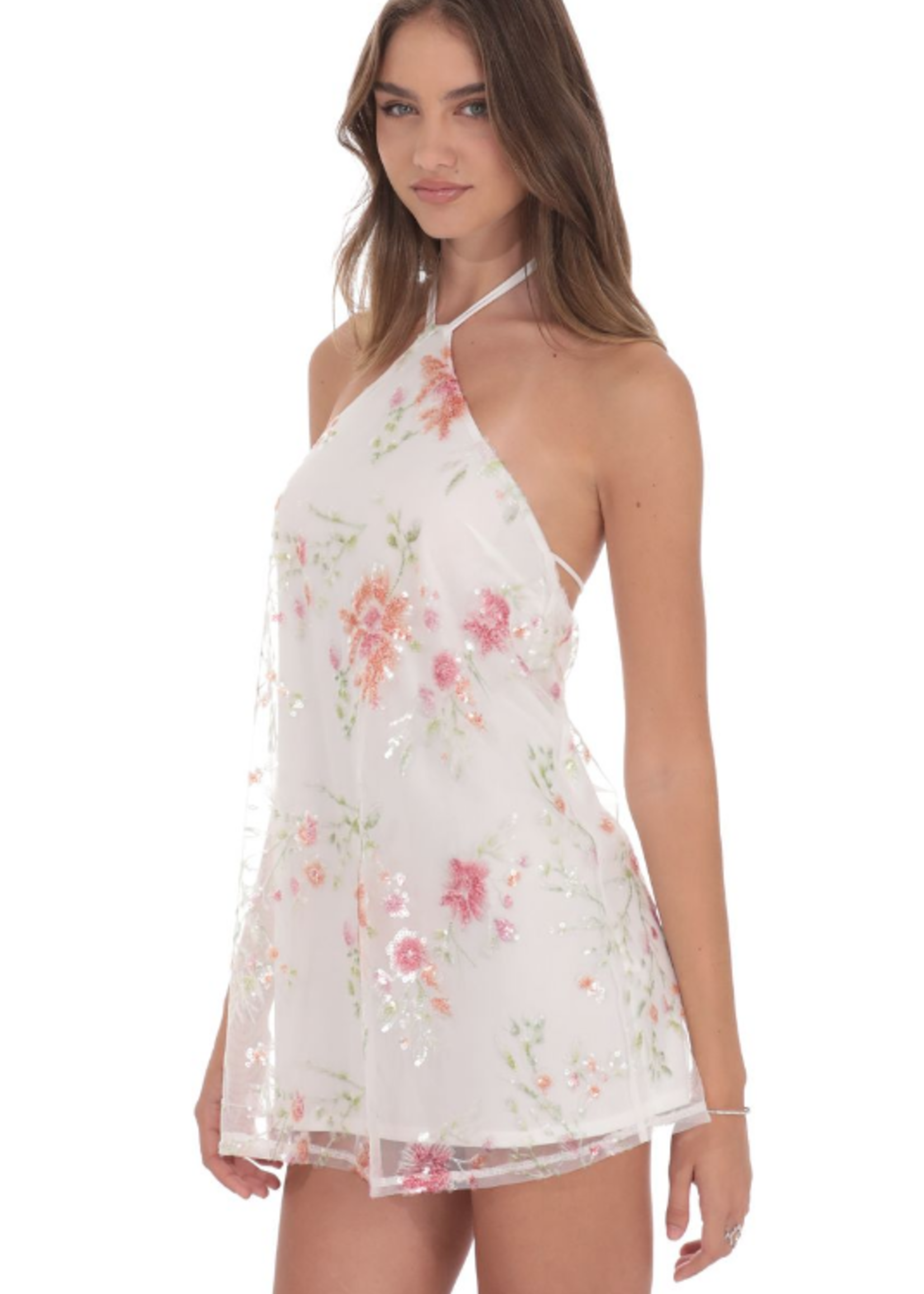 Sparkle Floral Halter Dress
