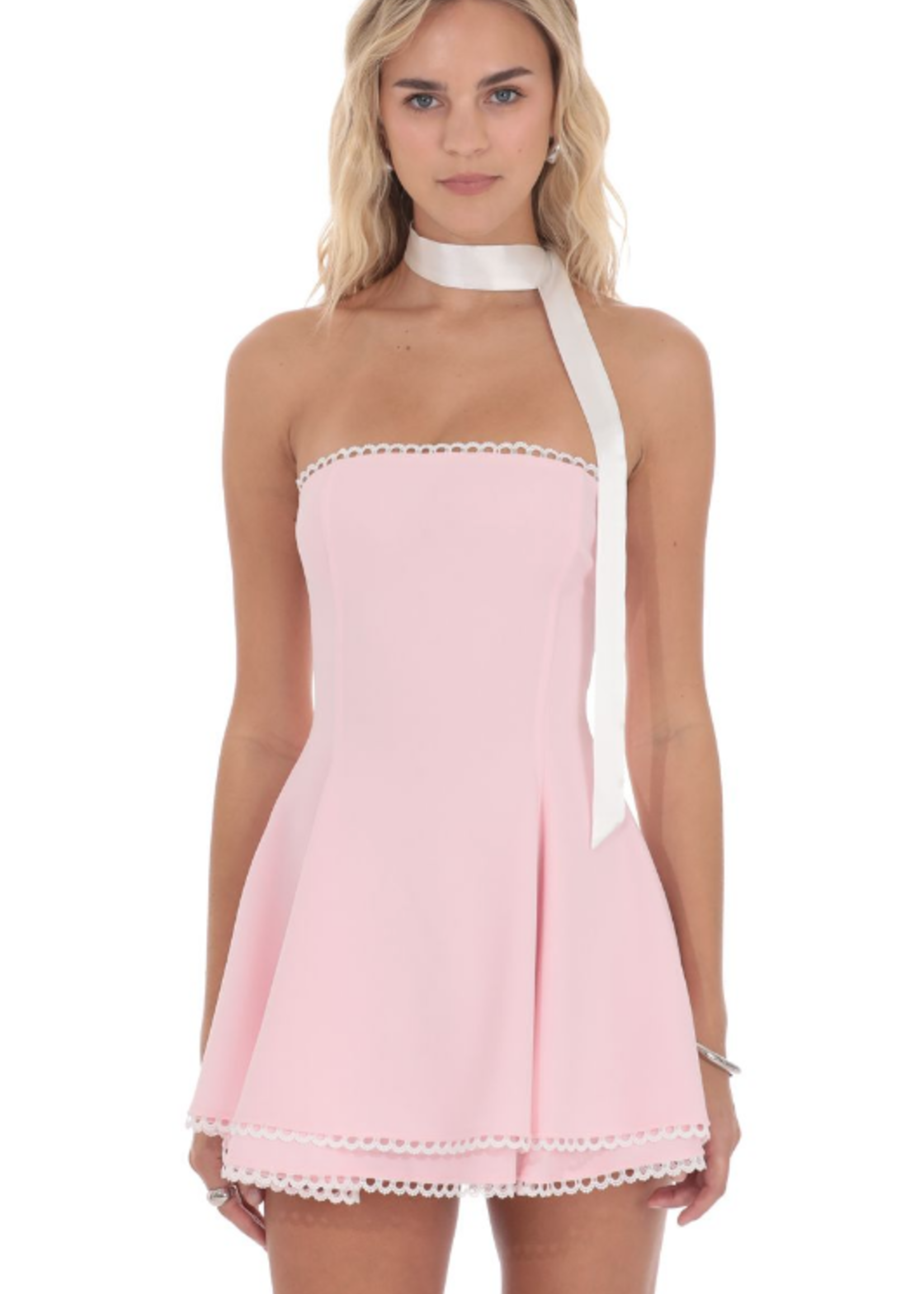 Satin Scarf Pink Scallop Dress