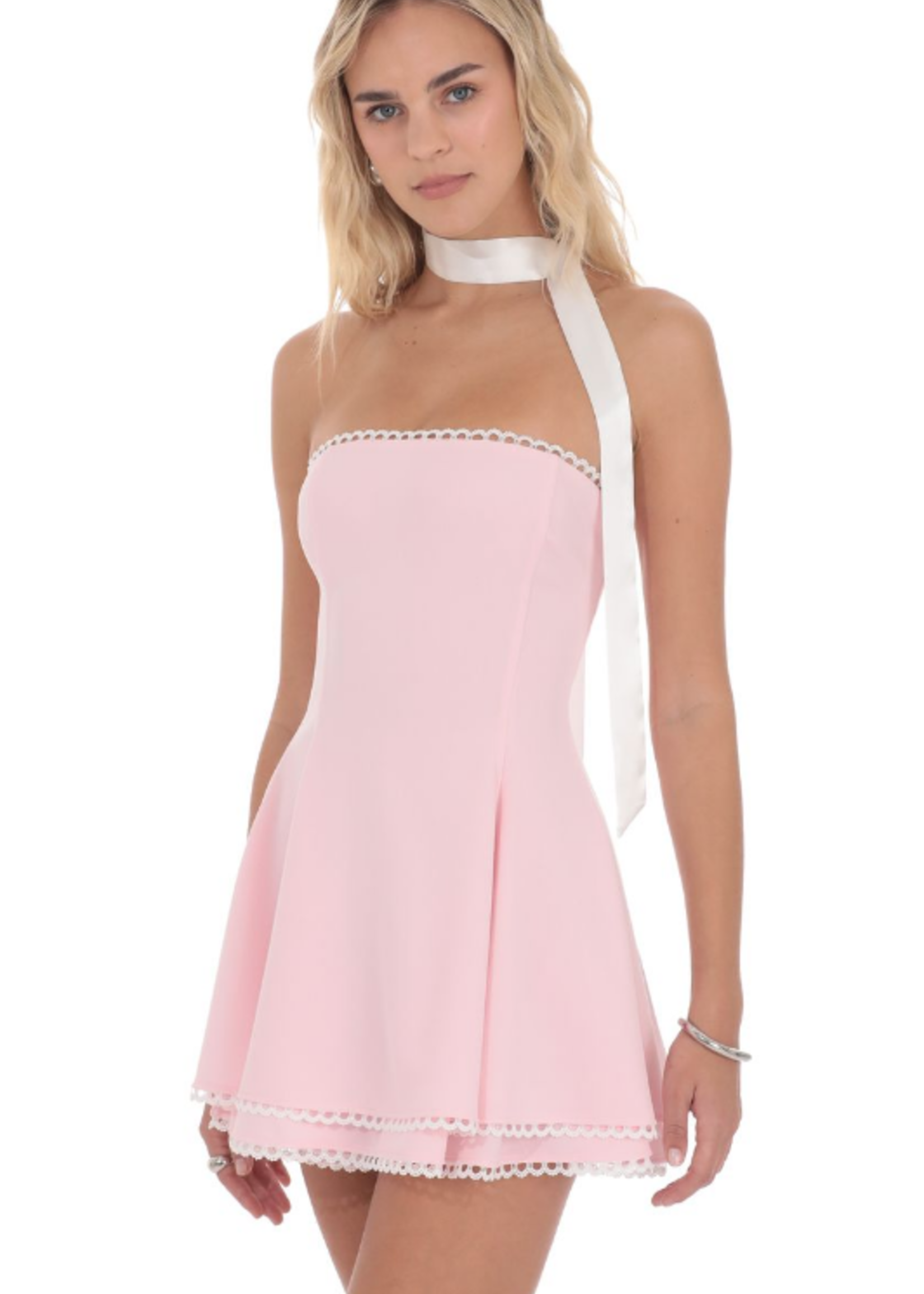 Satin Scarf Pink Scallop Dress