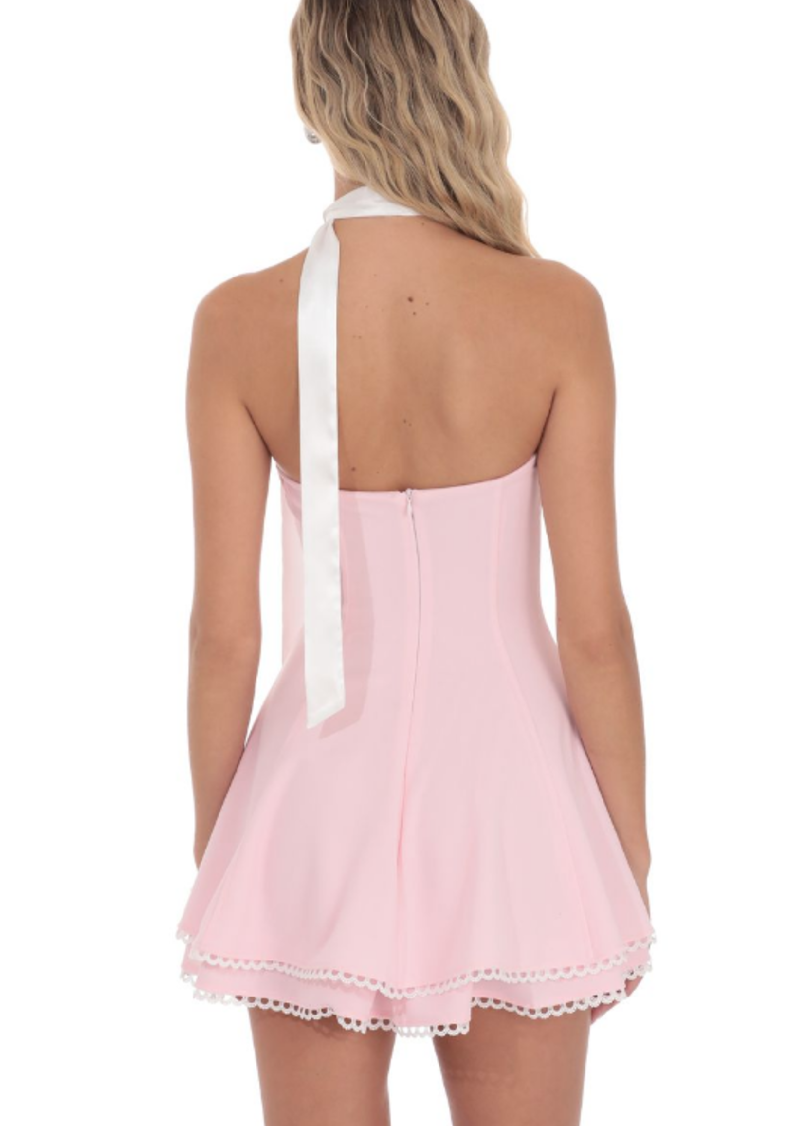 Satin Scarf Pink Scallop Dress