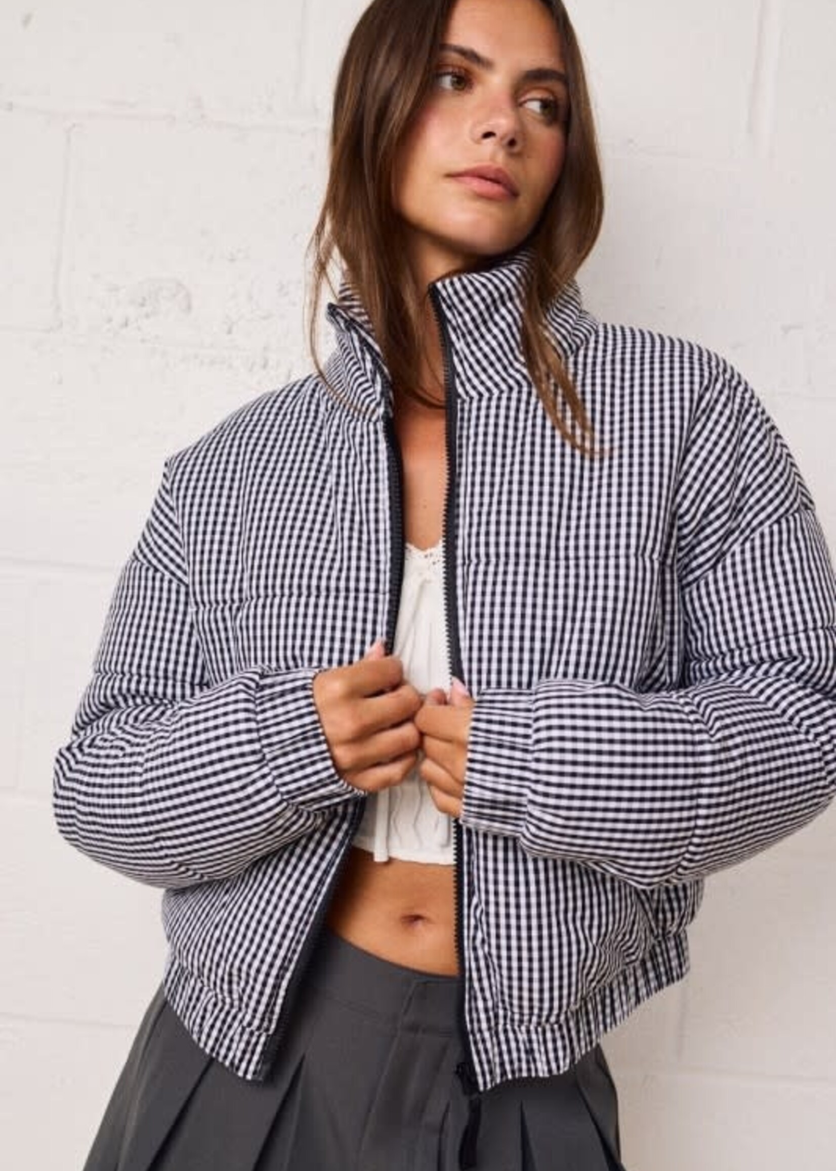Gingham Puffer Coat (2 Colors)