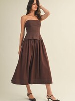 Strapless Corset Brown Midi Dress