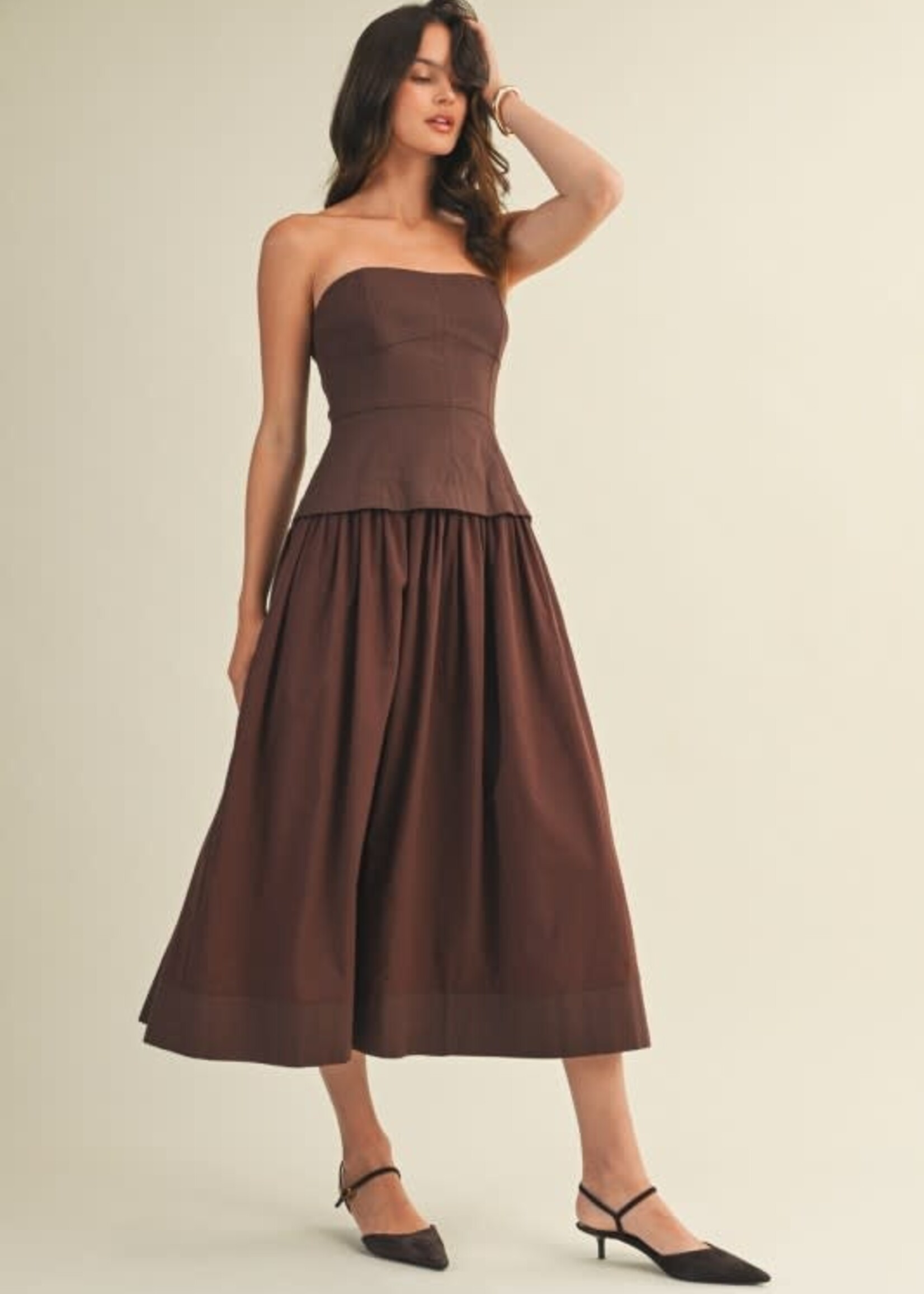 Strapless Corset Brown Midi Dress
