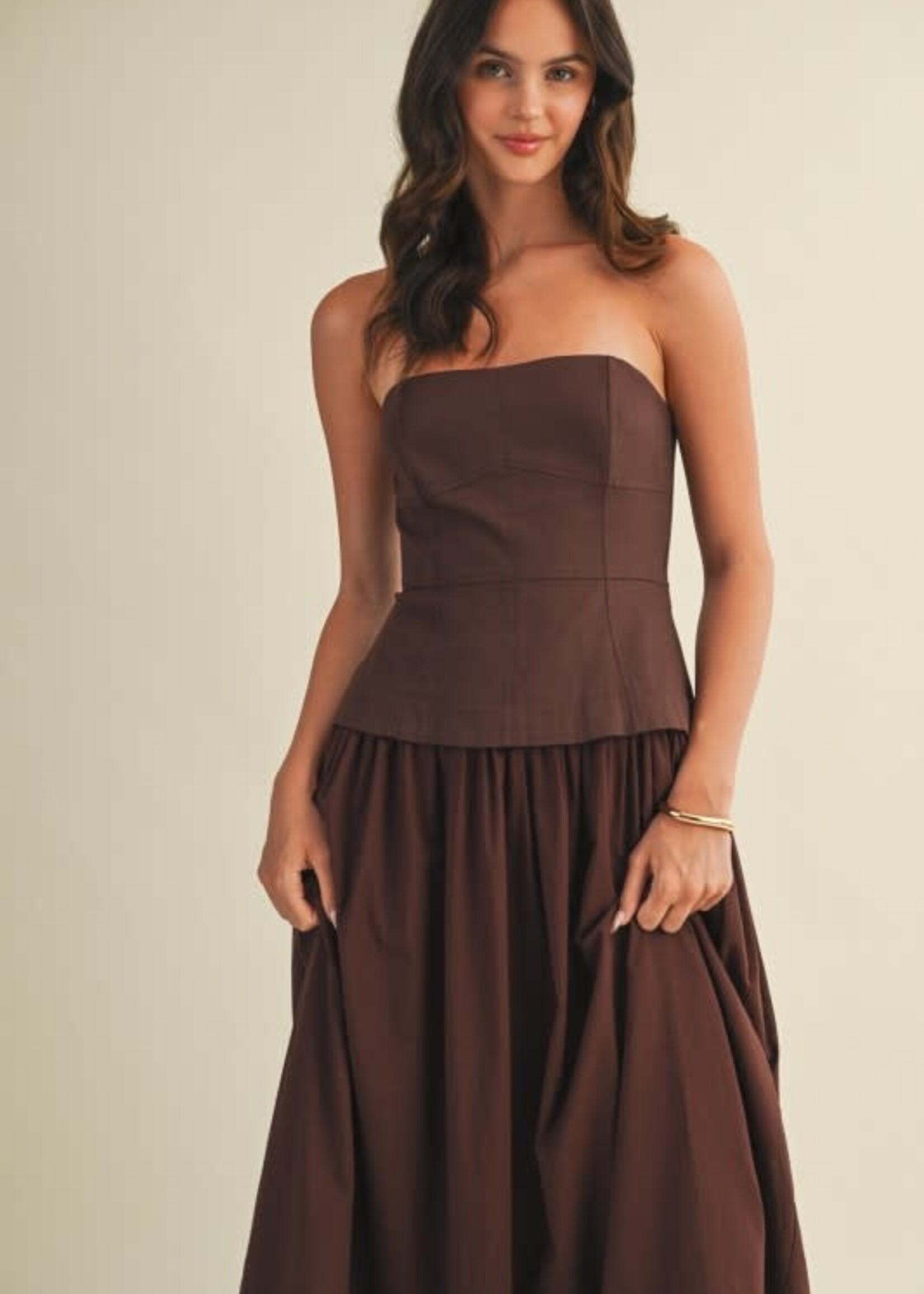 Strapless Corset Brown Midi Dress