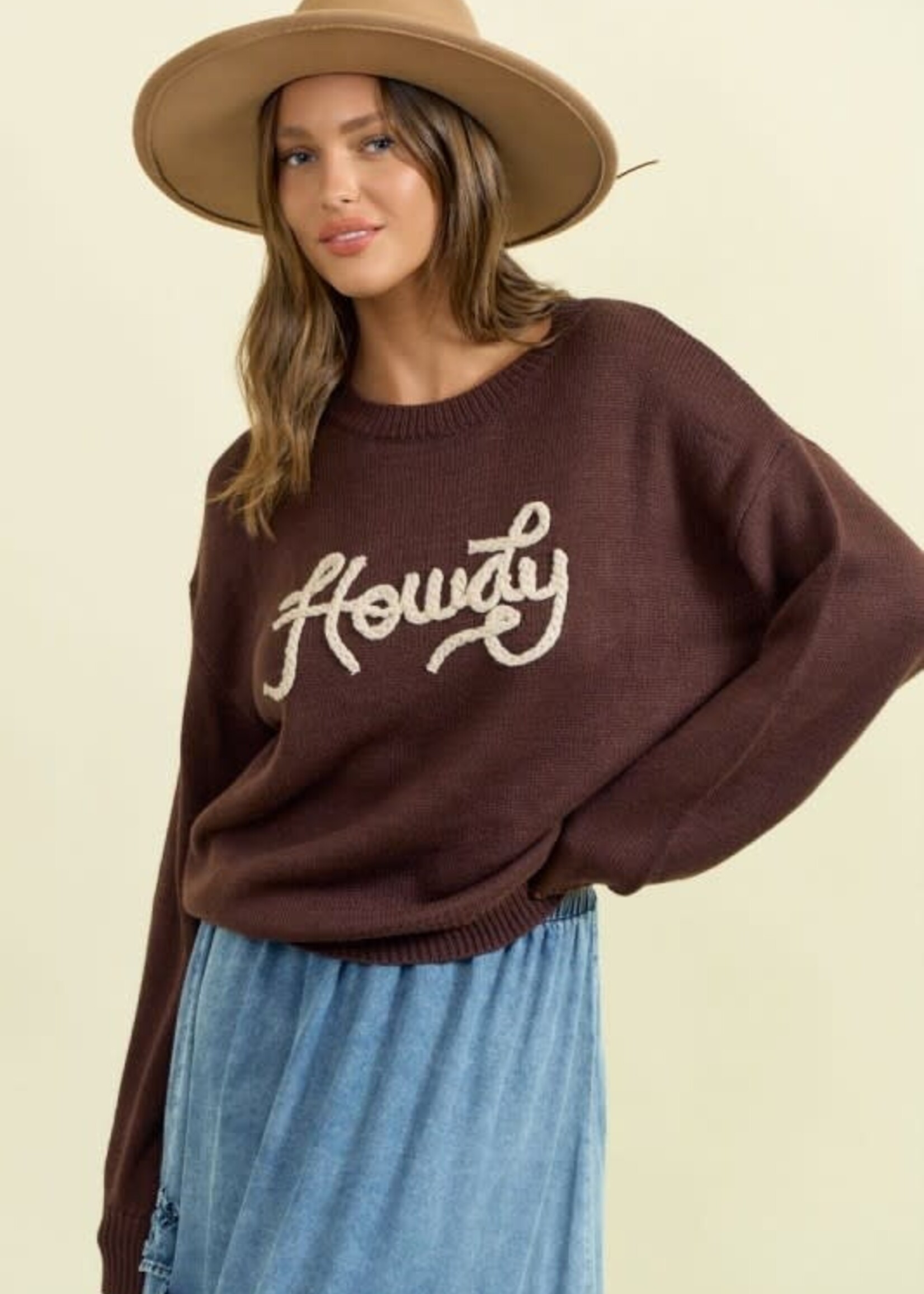 Howdy Brown Sweater