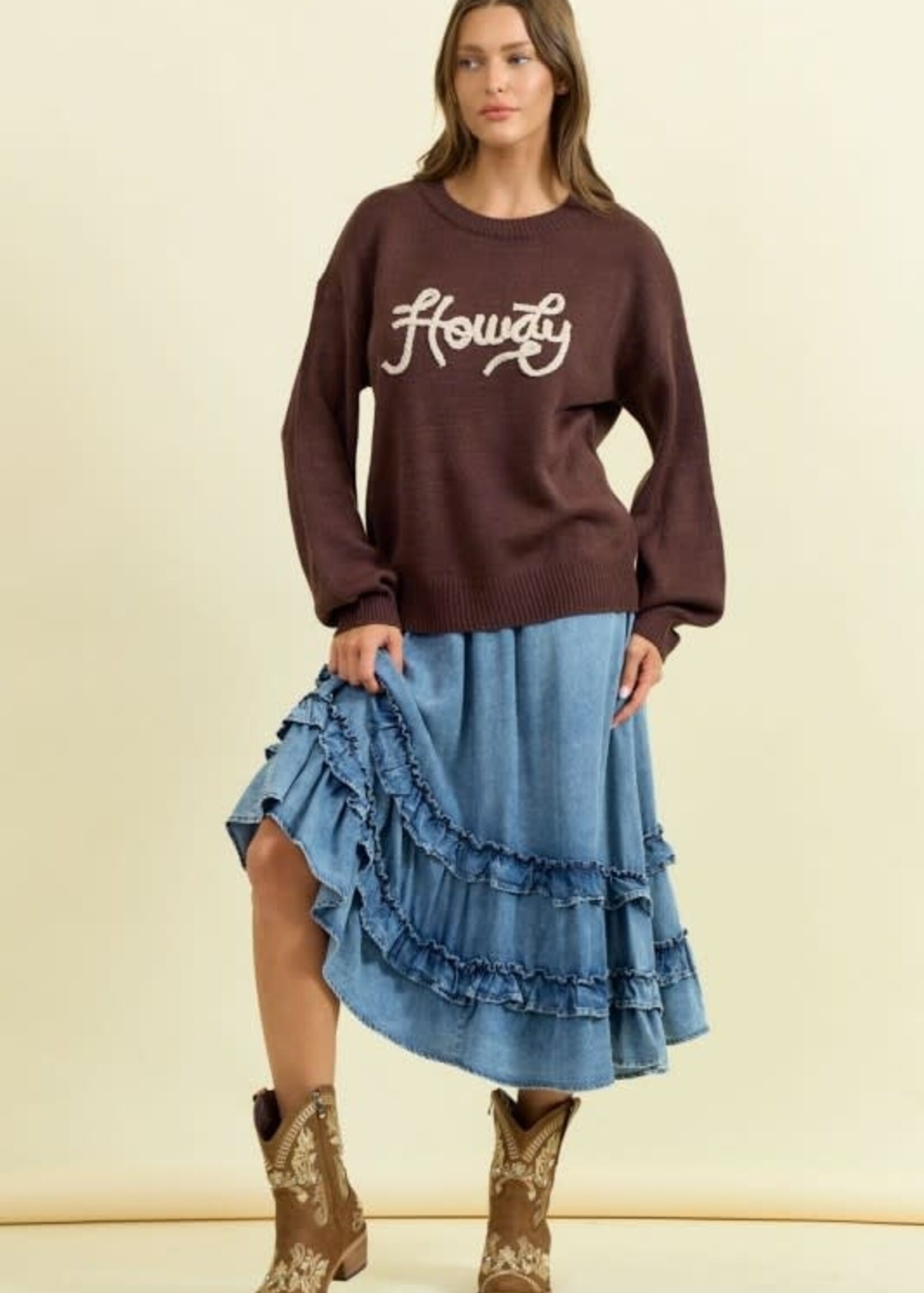 Howdy Brown Sweater