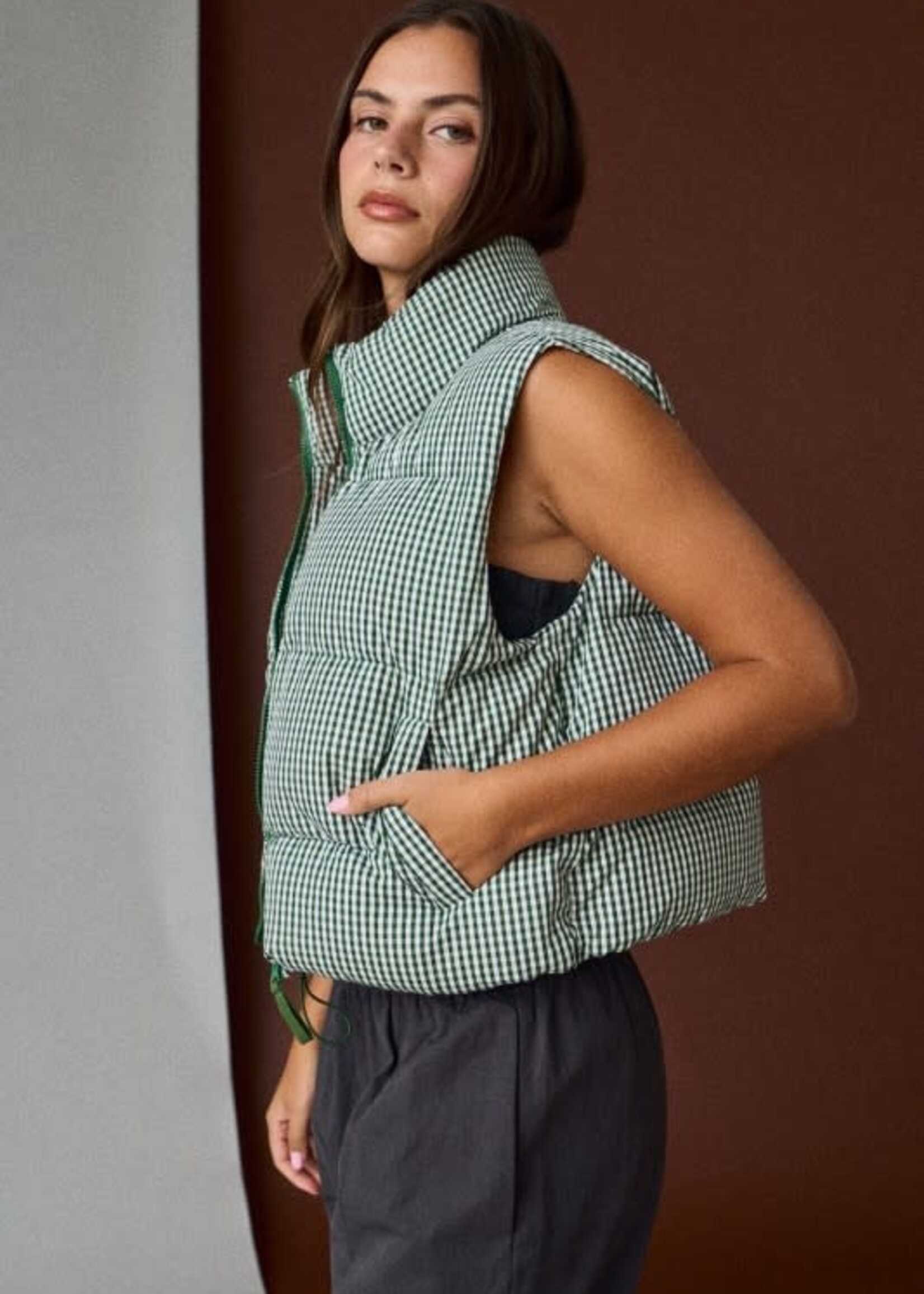Gingham Puffer Vest (3 Colors)
