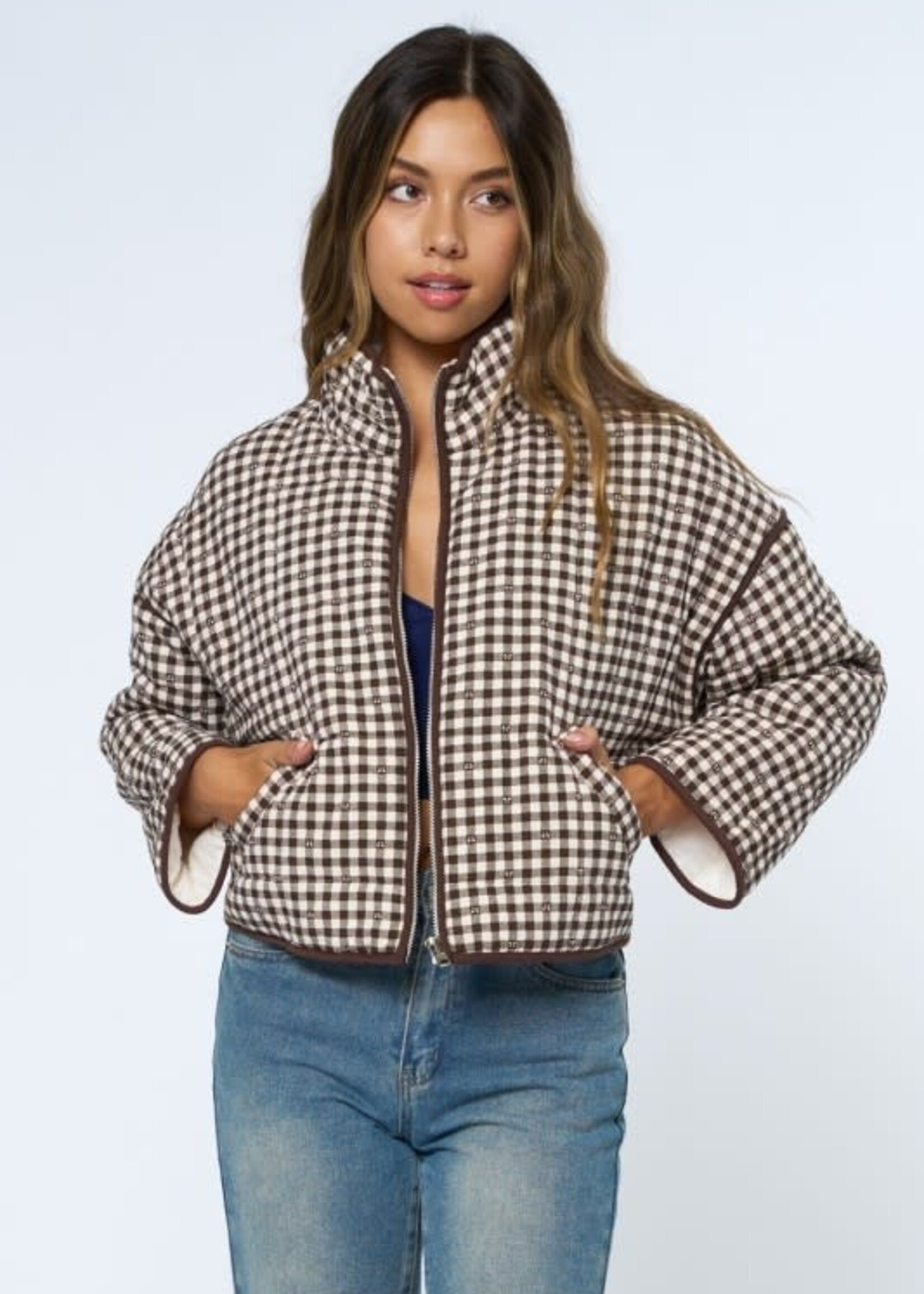 Brown Gingham Puffer Jacket