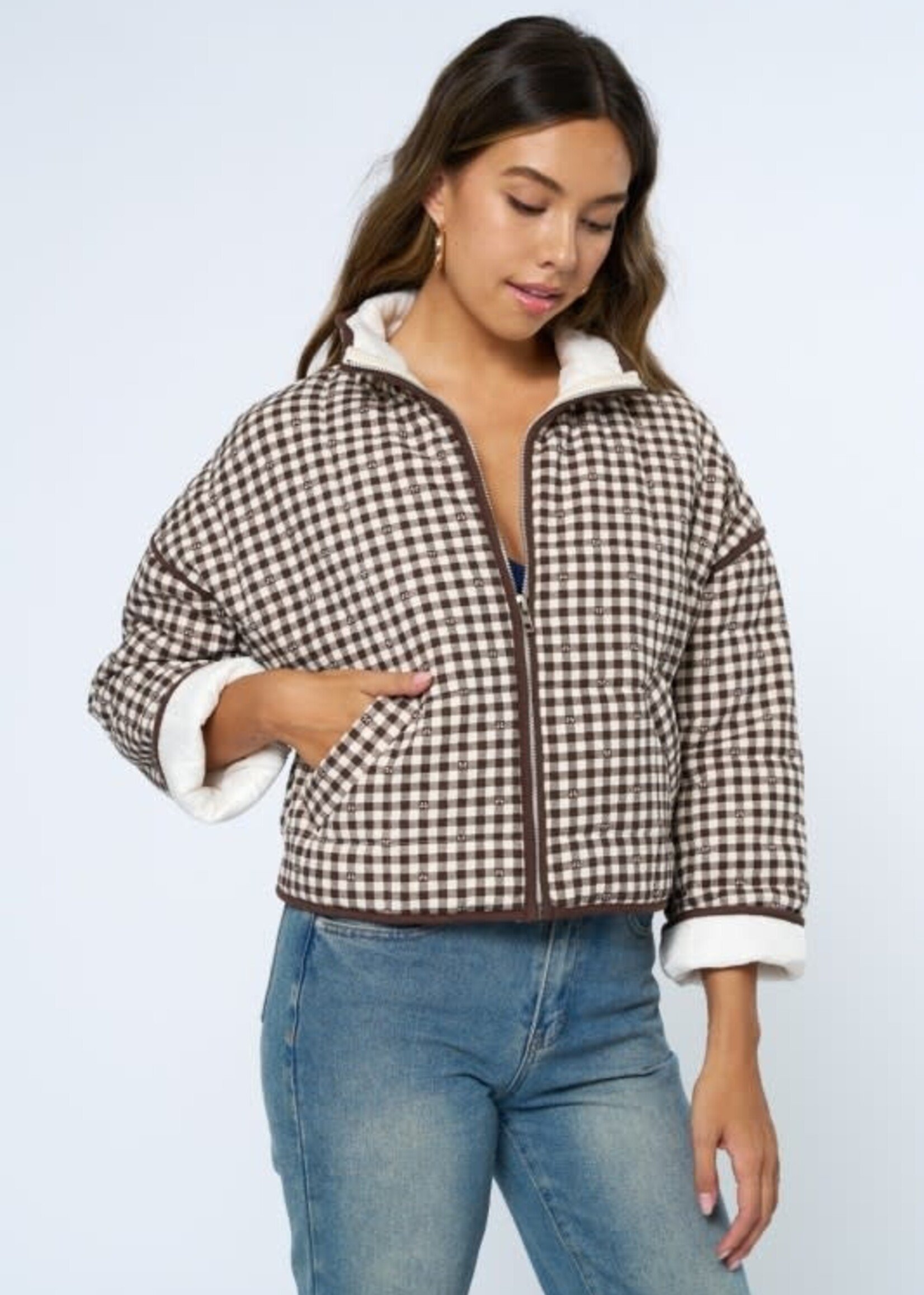 Brown Gingham Puffer Jacket