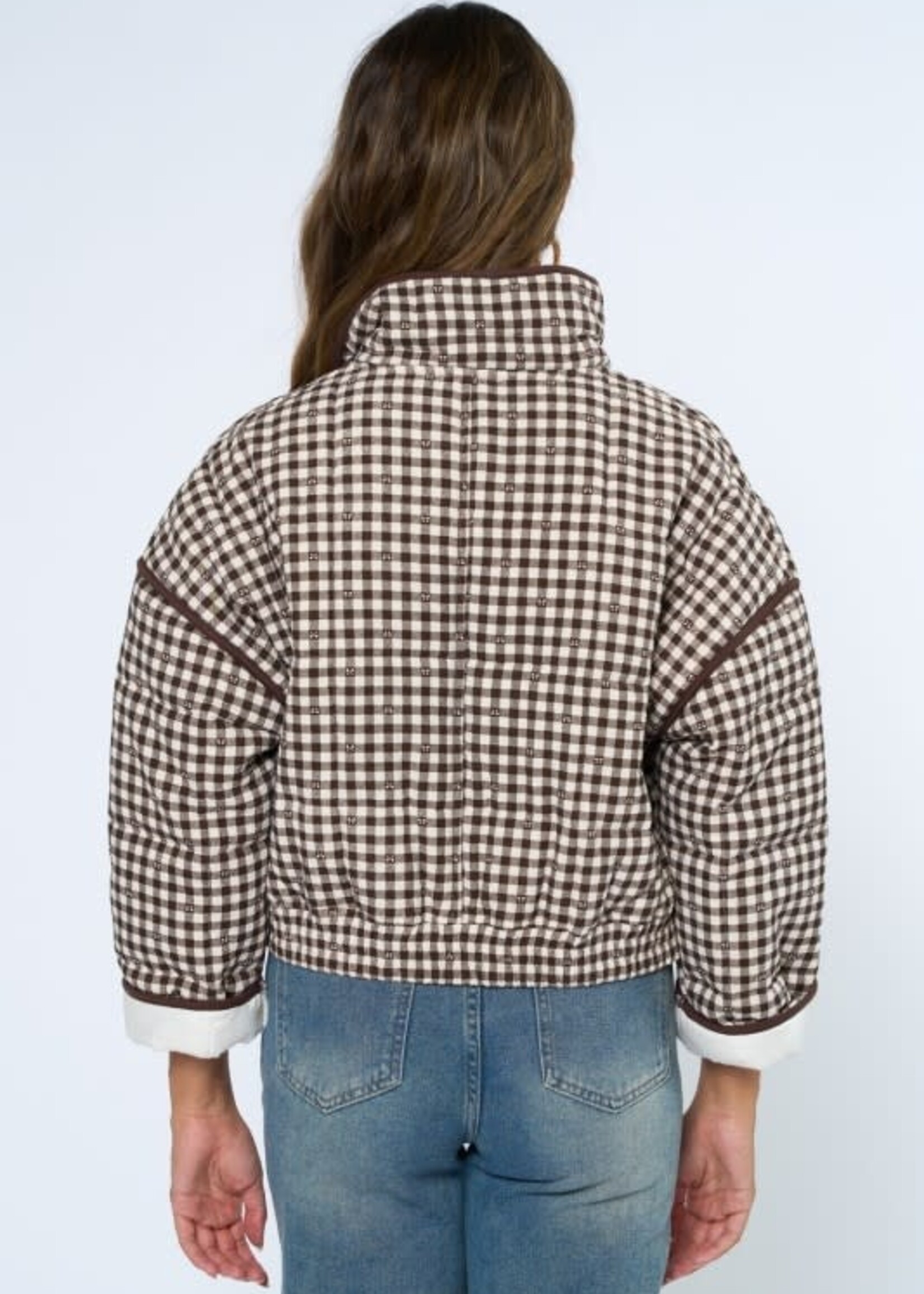 Brown Gingham Puffer Jacket