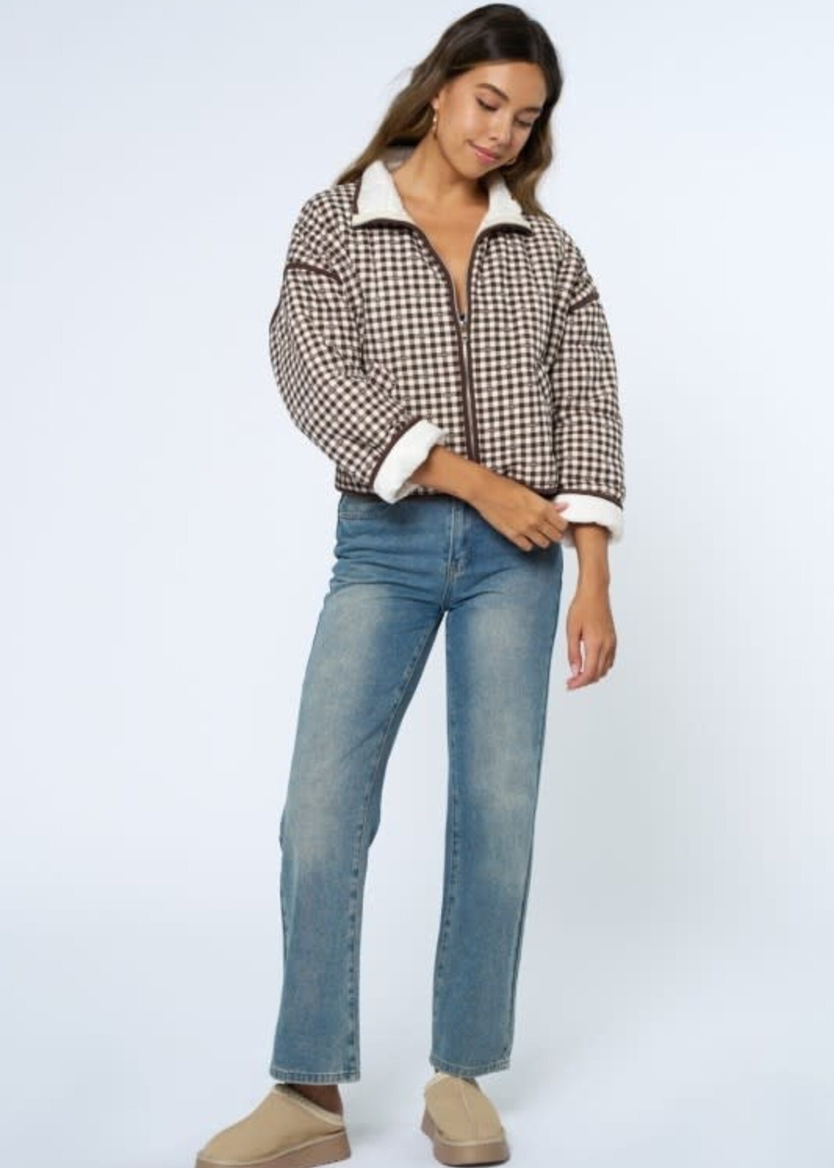 Brown Gingham Puffer Jacket