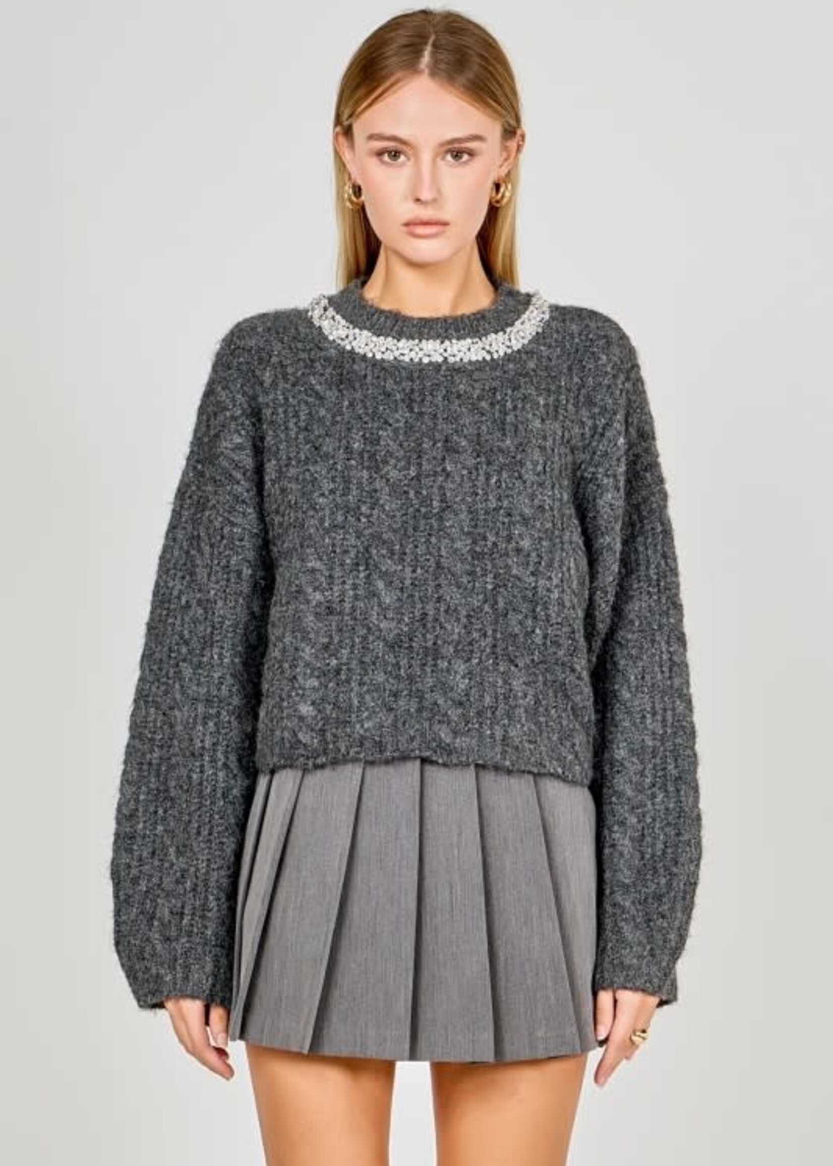 Embellished Fuzzy Holiday Sweater