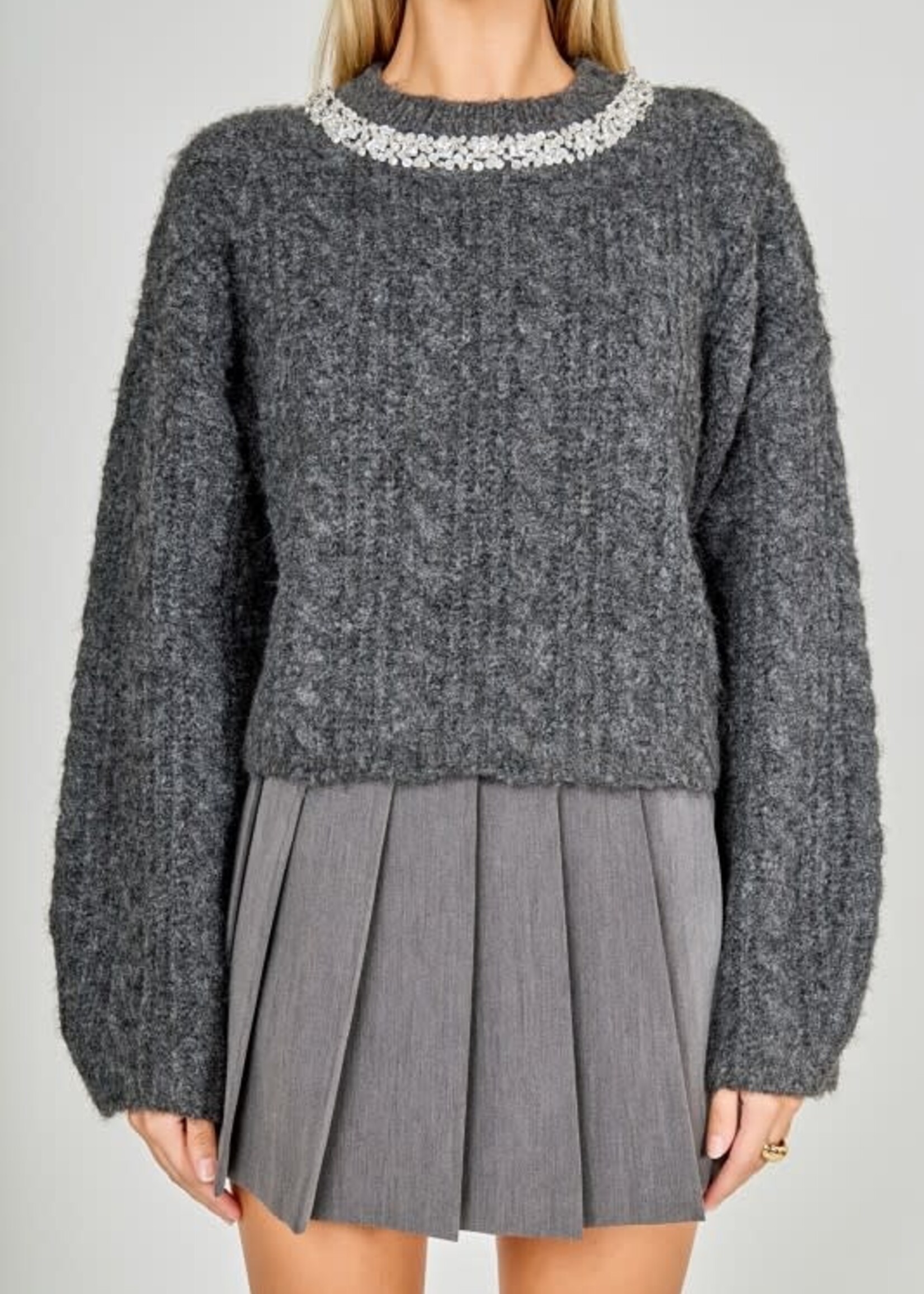 Embellished Fuzzy Holiday Sweater