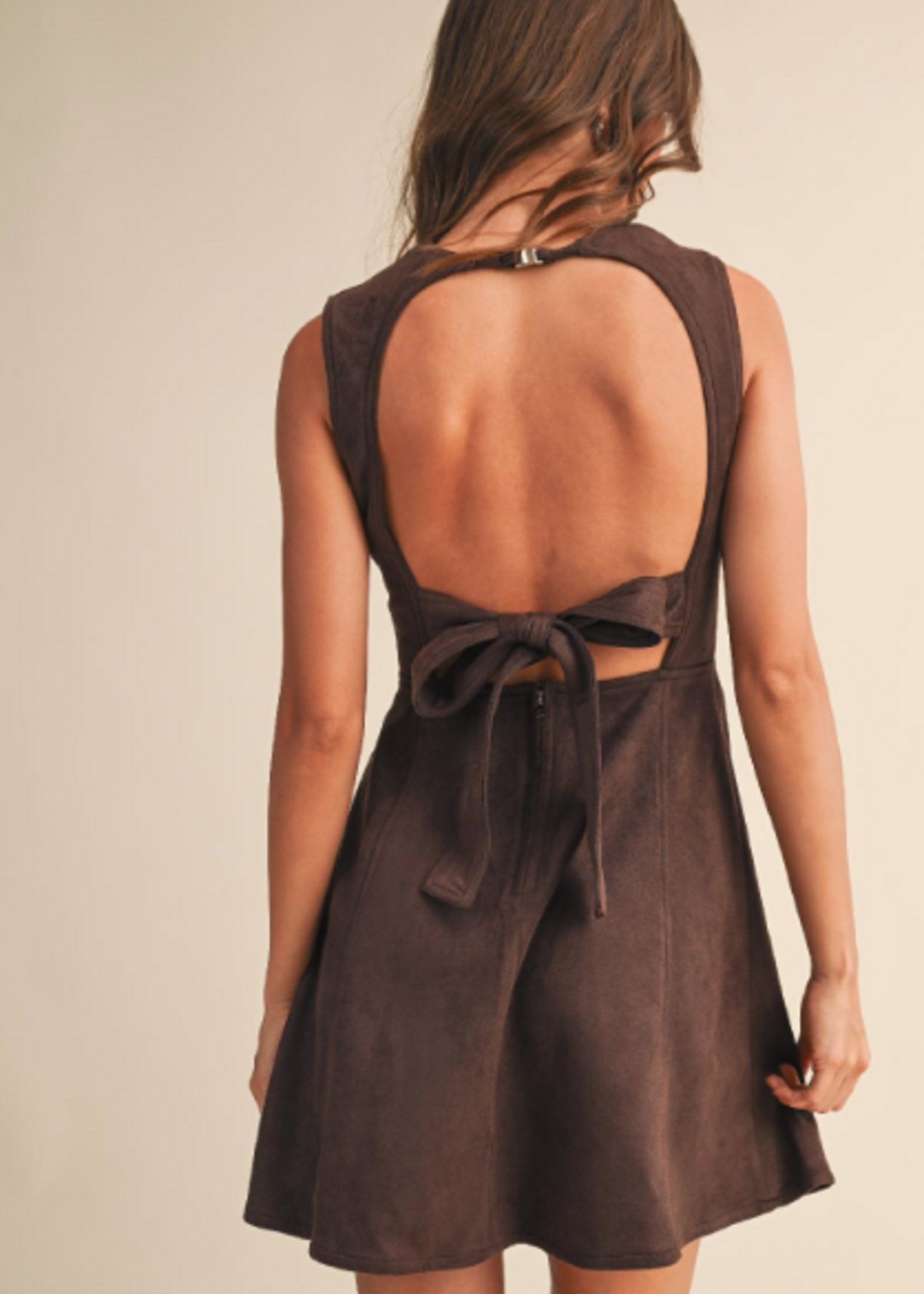 Brown Suede Open Back Dress