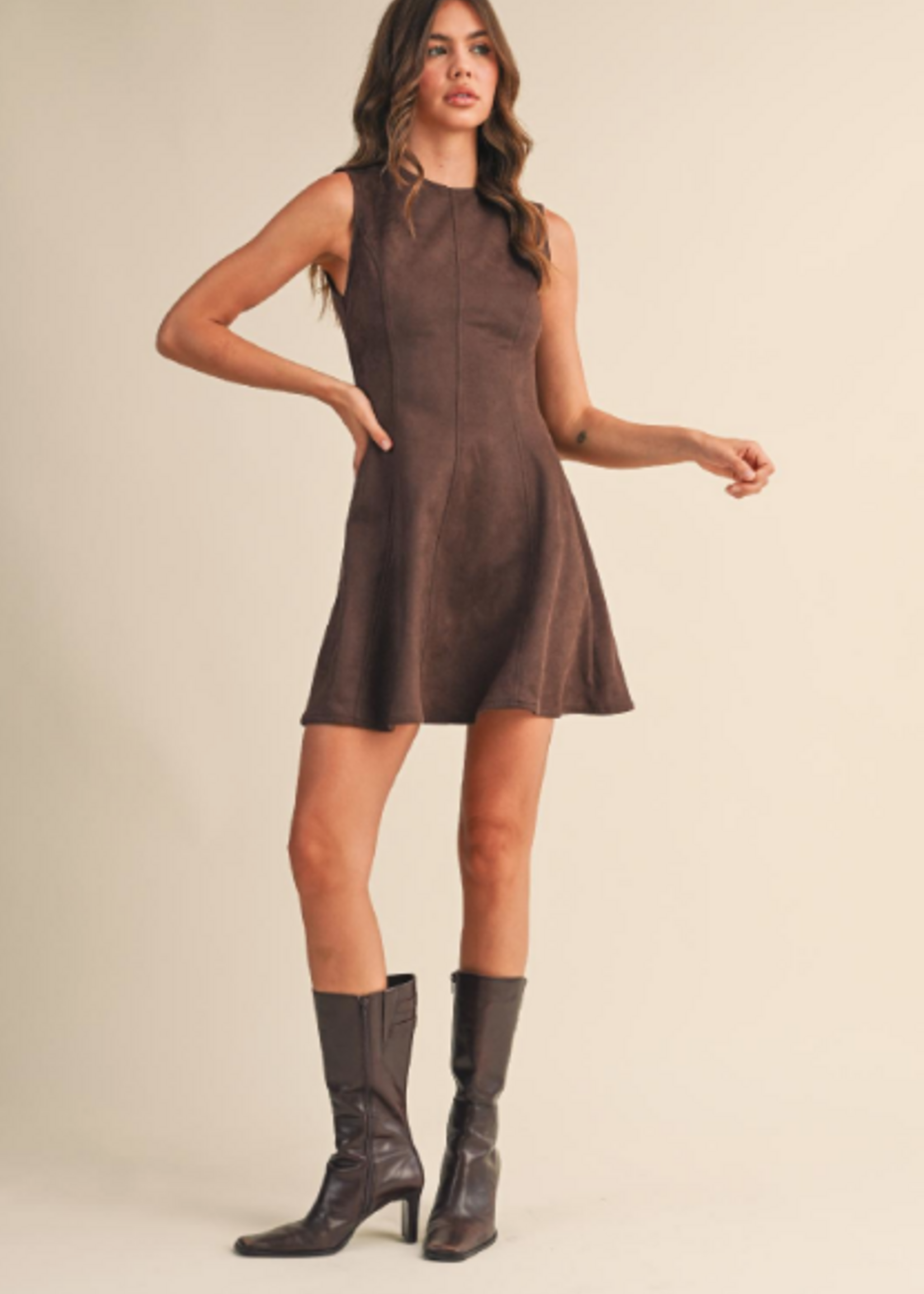 Brown Suede Open Back Dress