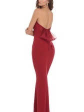 red dress bo Eva | RED Bardot Bow Detail Maxi Dress With Thigh Split