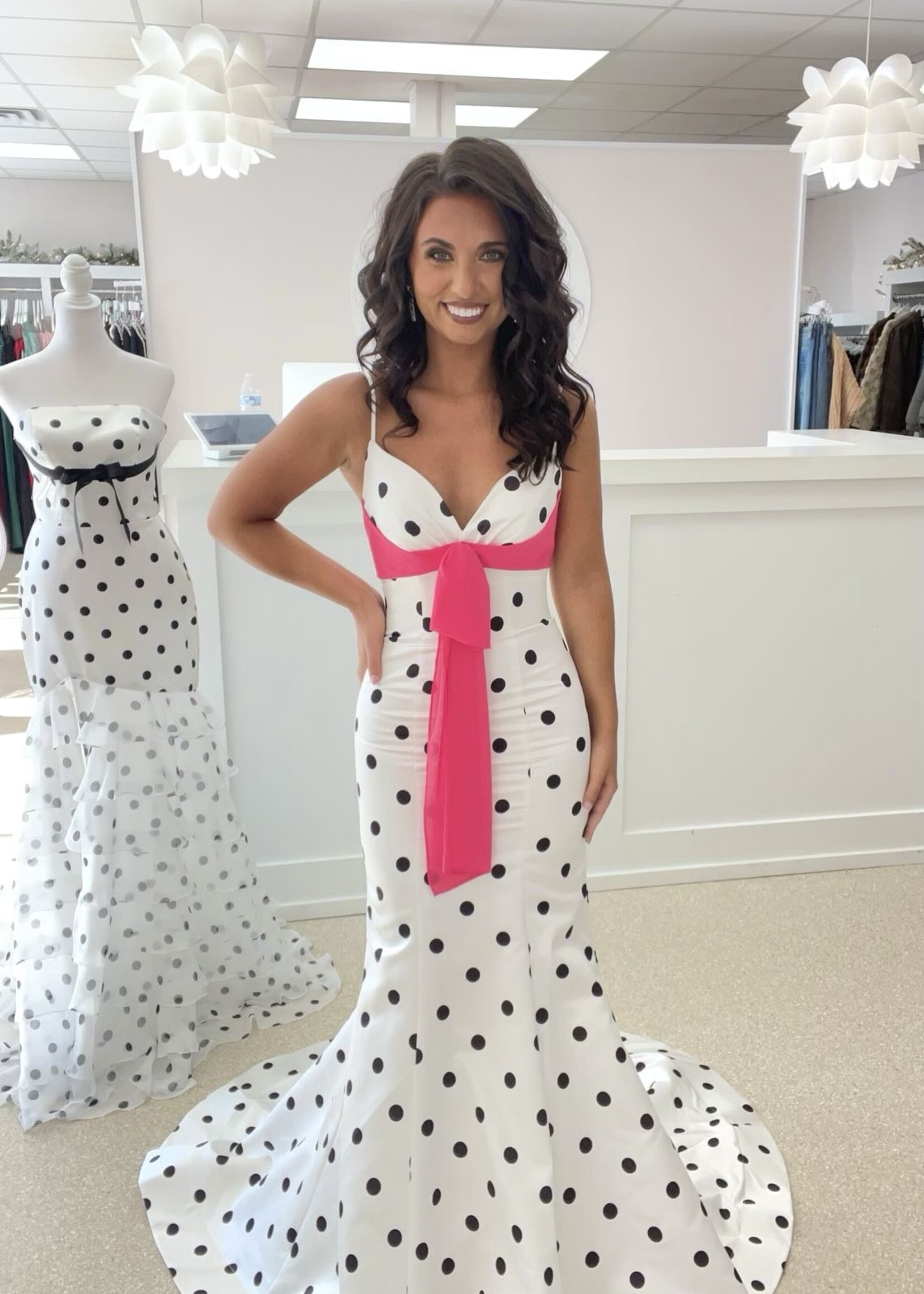Pink Bow Satin Polka Dot Formal